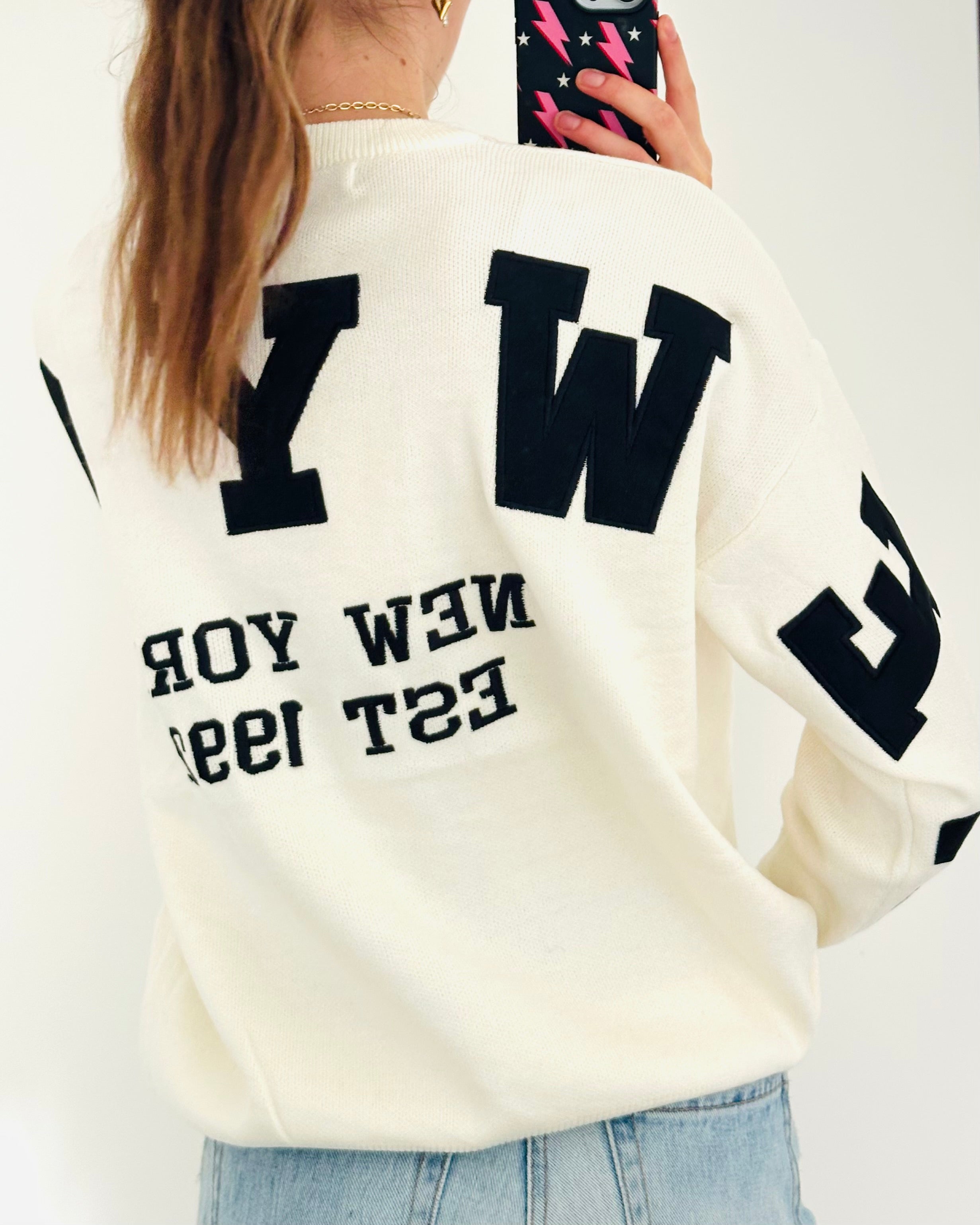 New York trui off white zwart