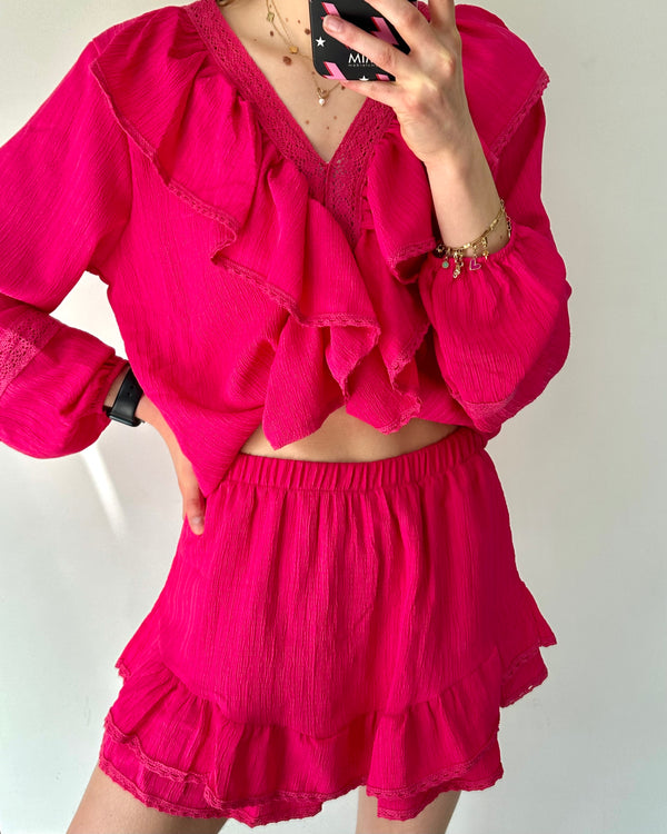 Ruffle blouse roze