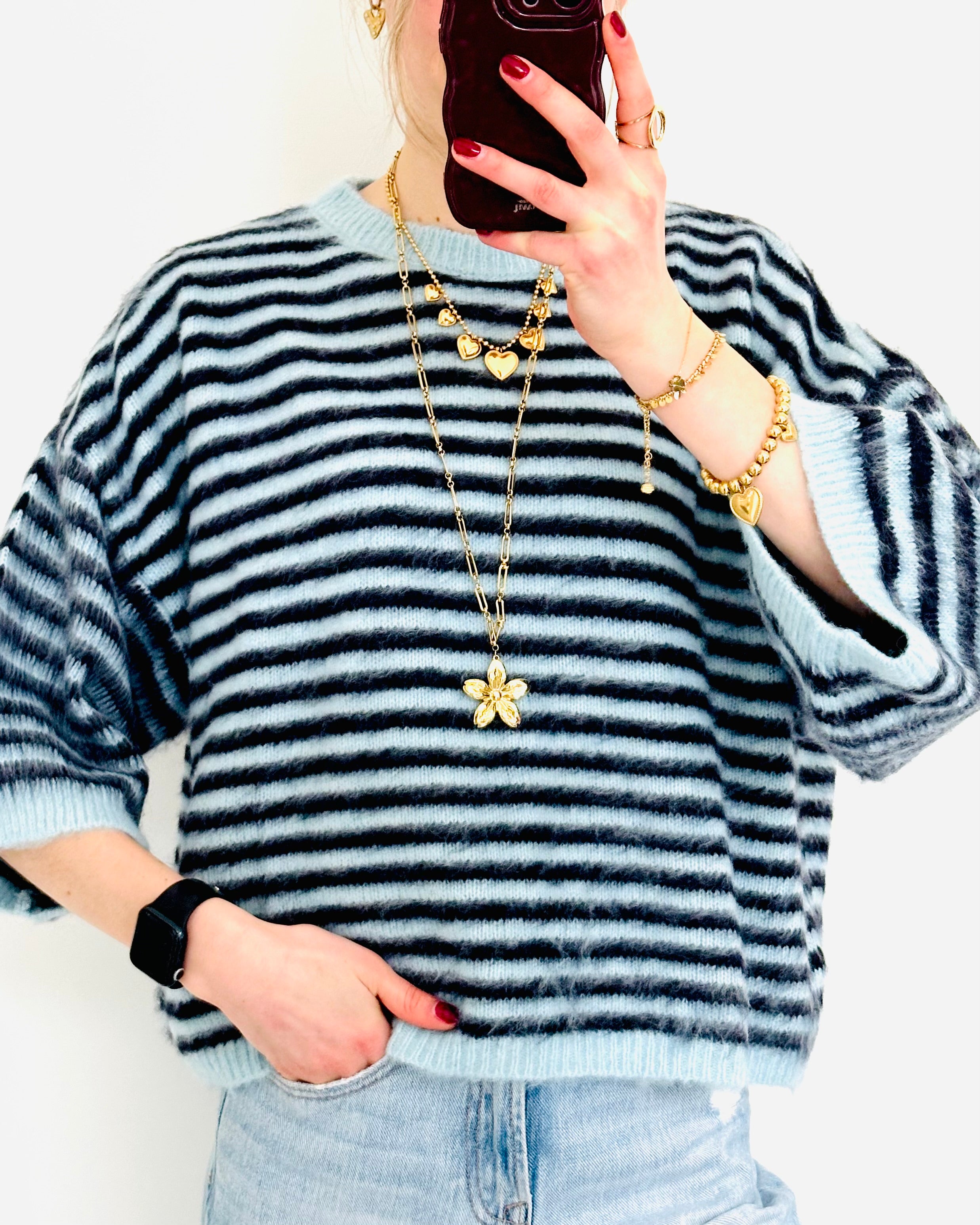 Molly fluffy trui stripe navy blue