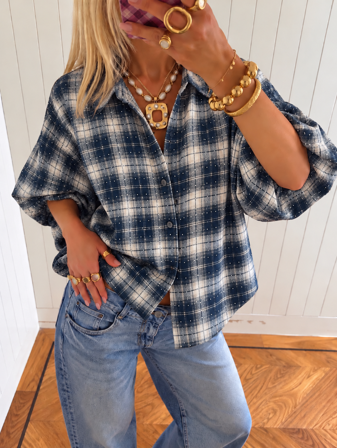 Cleo Sparkle Check Blouse blue