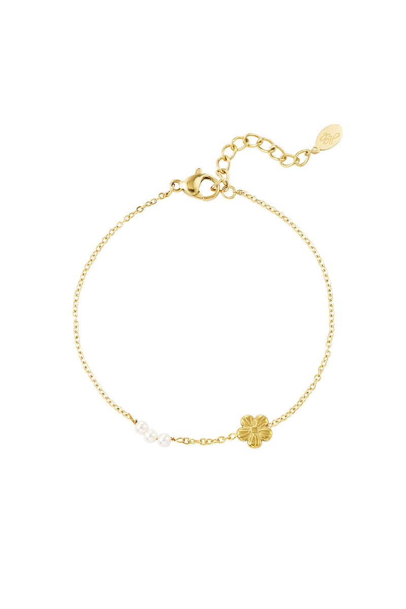 Flower pearl armband goud