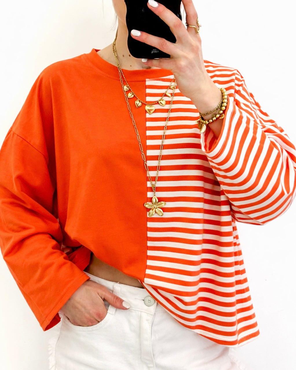 Stripes on stripes longsleeve orange