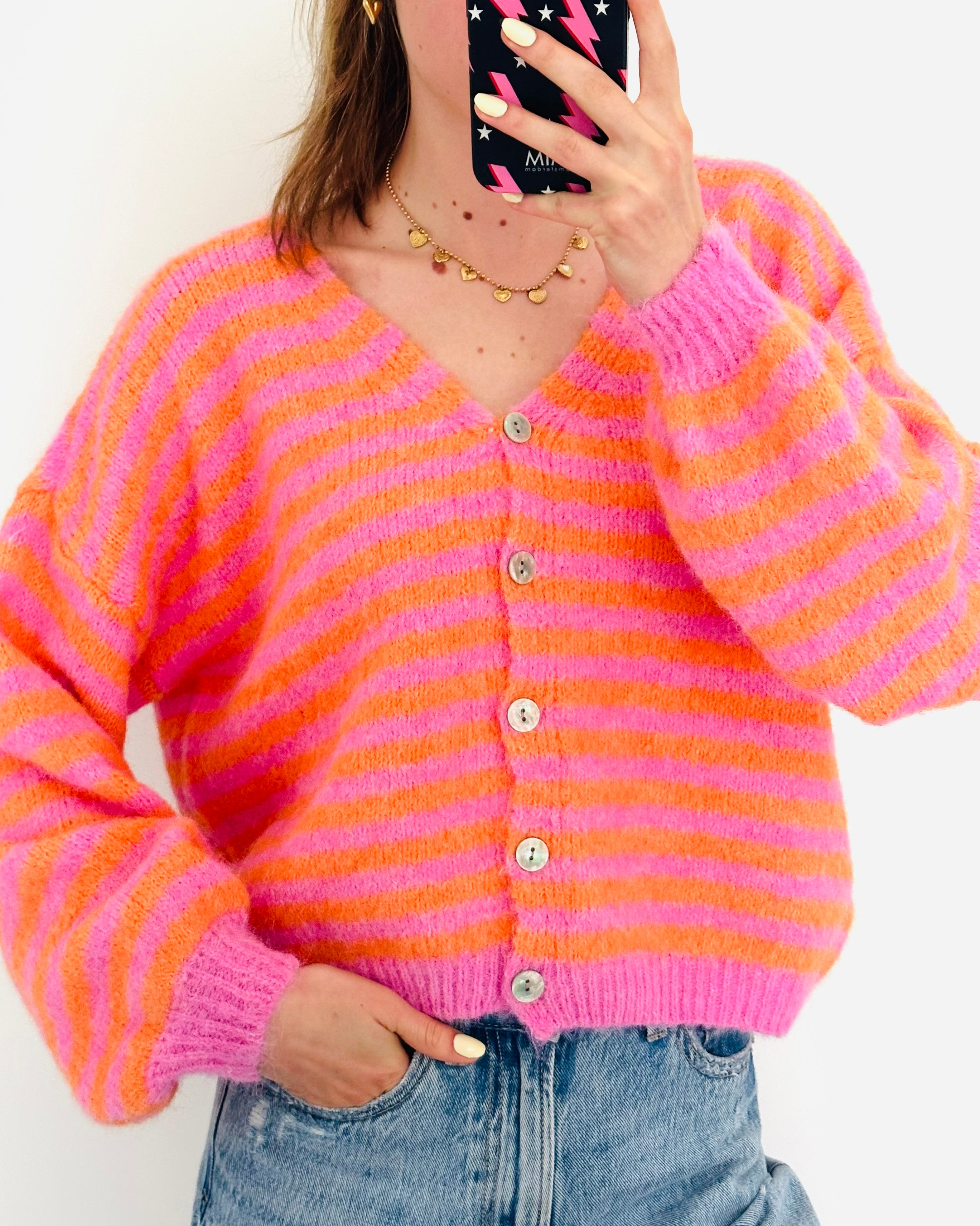 Liya strepen vest roze oranje