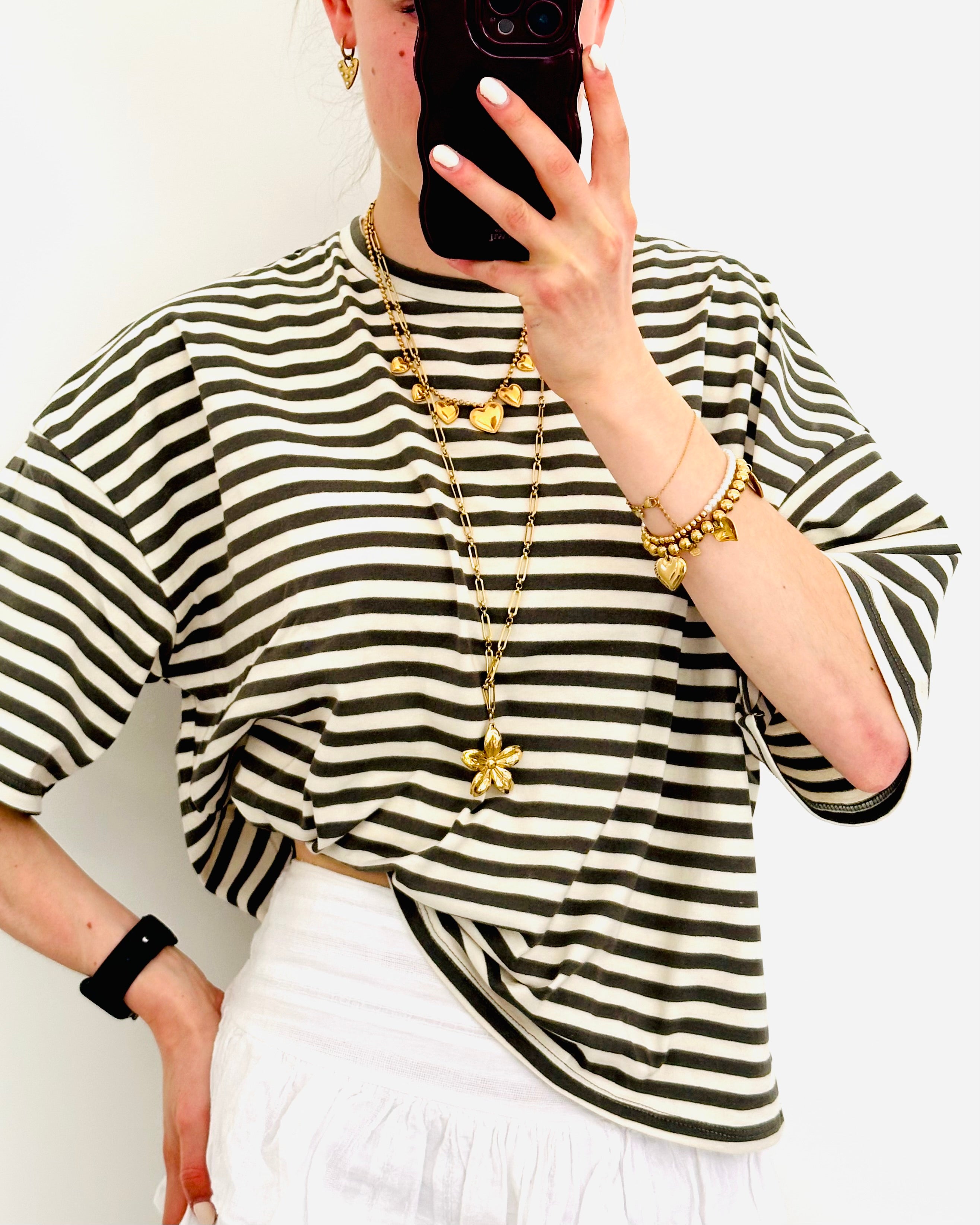 Striped shortsleeve khaki white