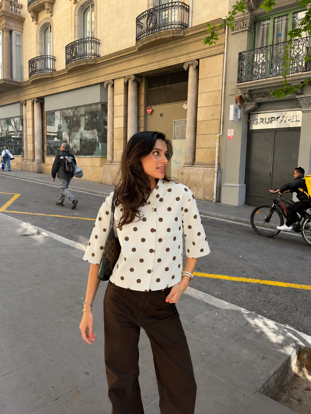 Polka dot blazer top wit