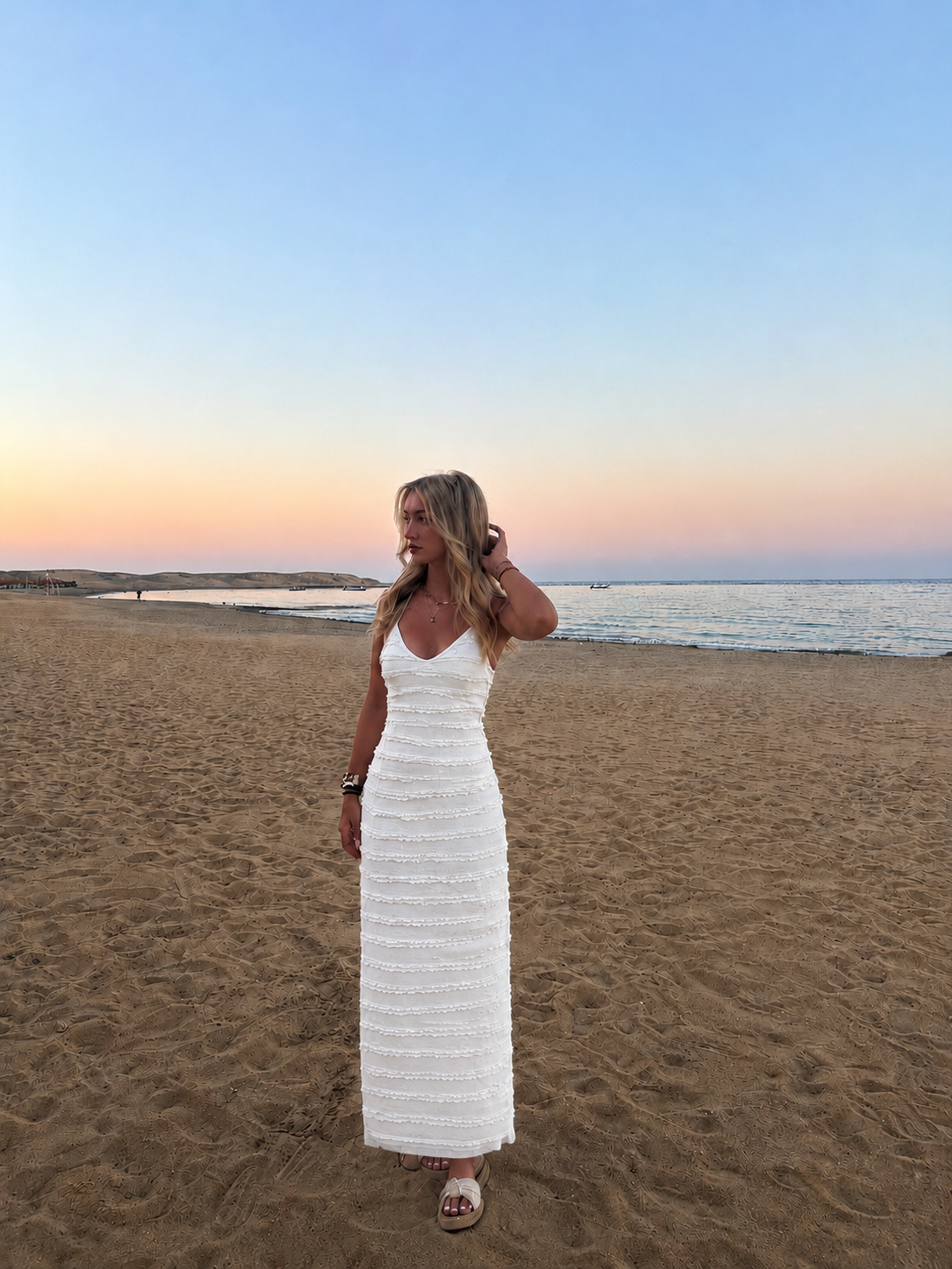 Santorini dress lang off white