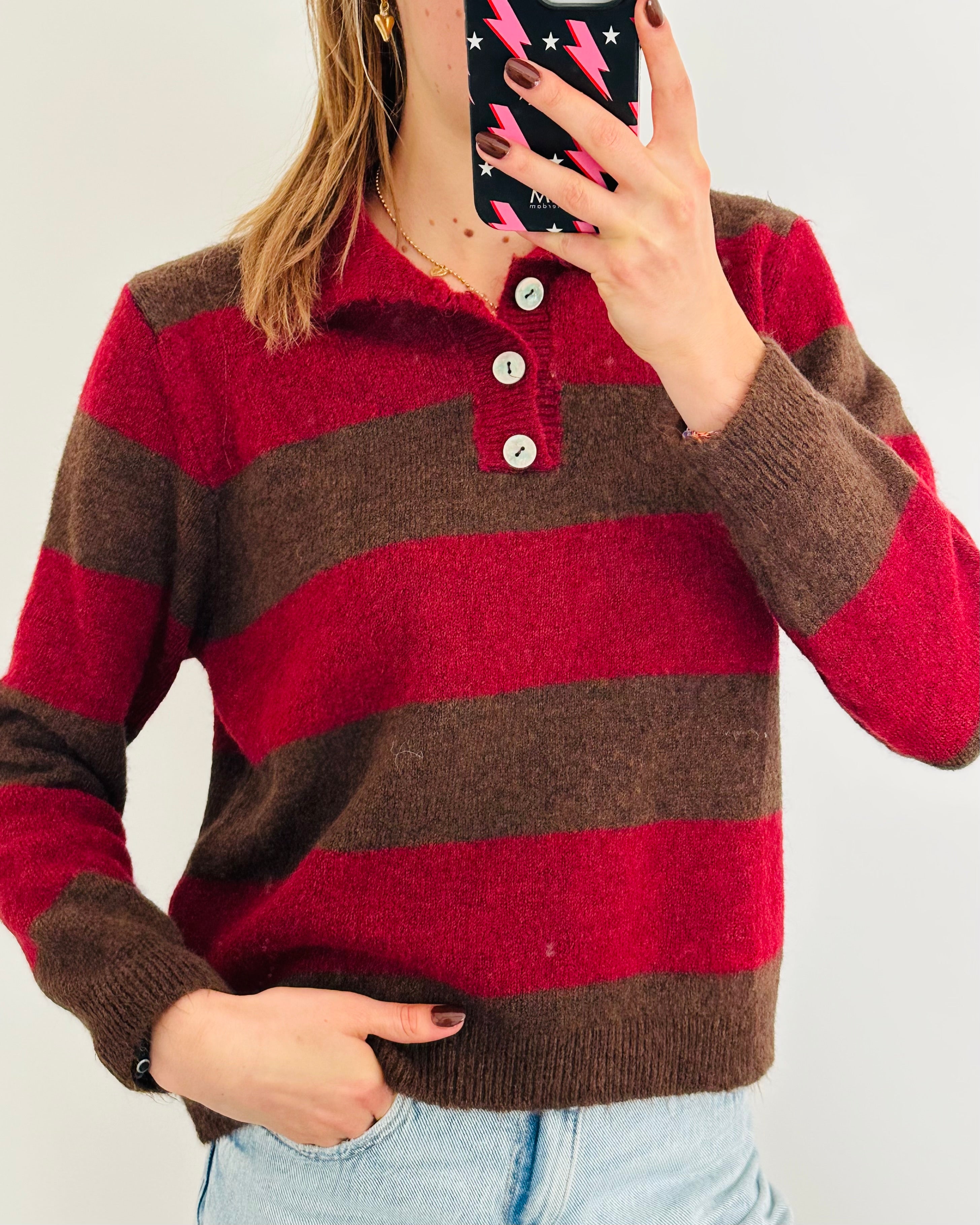 Elisa trui stripe Bordeaux brown