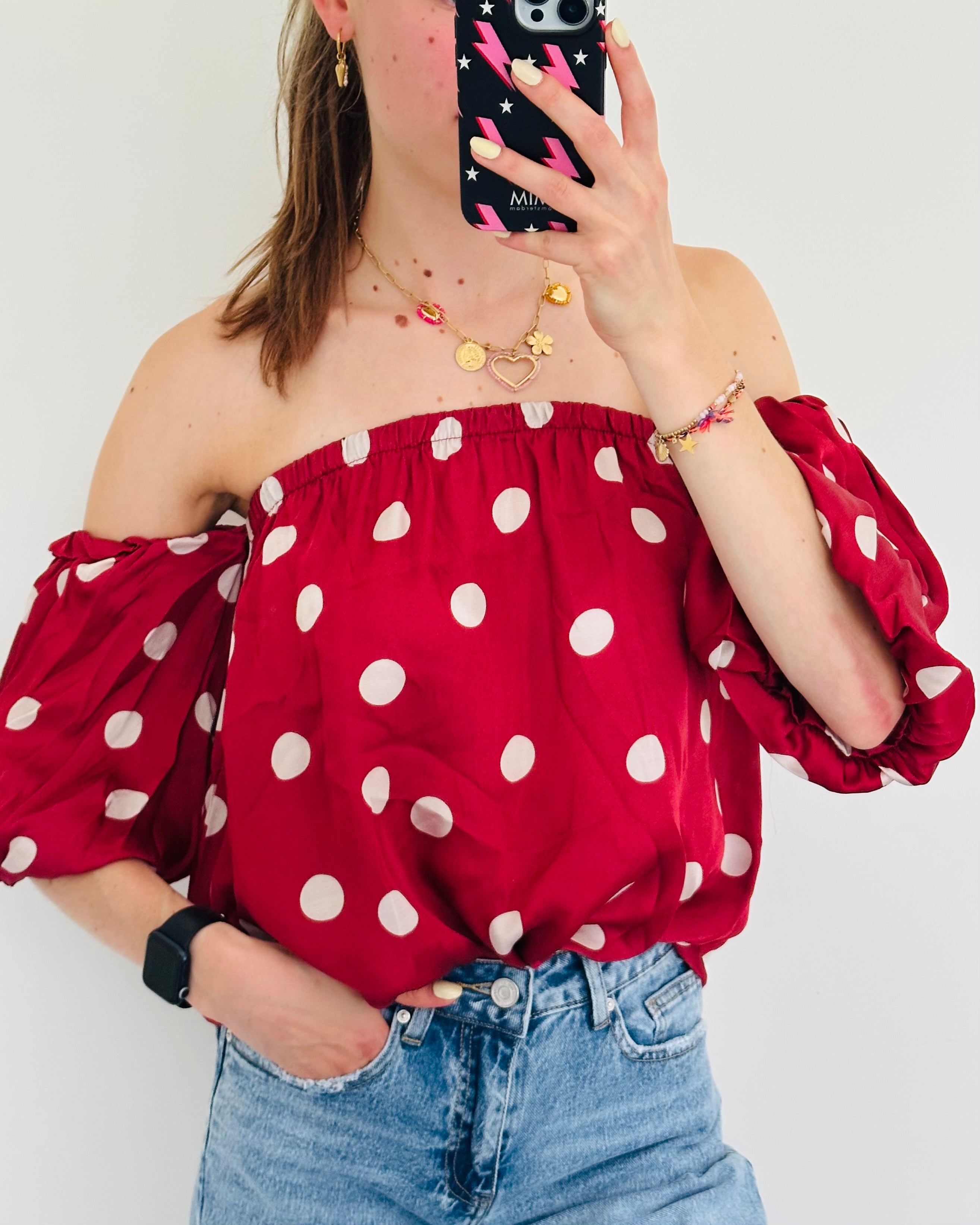 Off shoulder stip top bordeaux