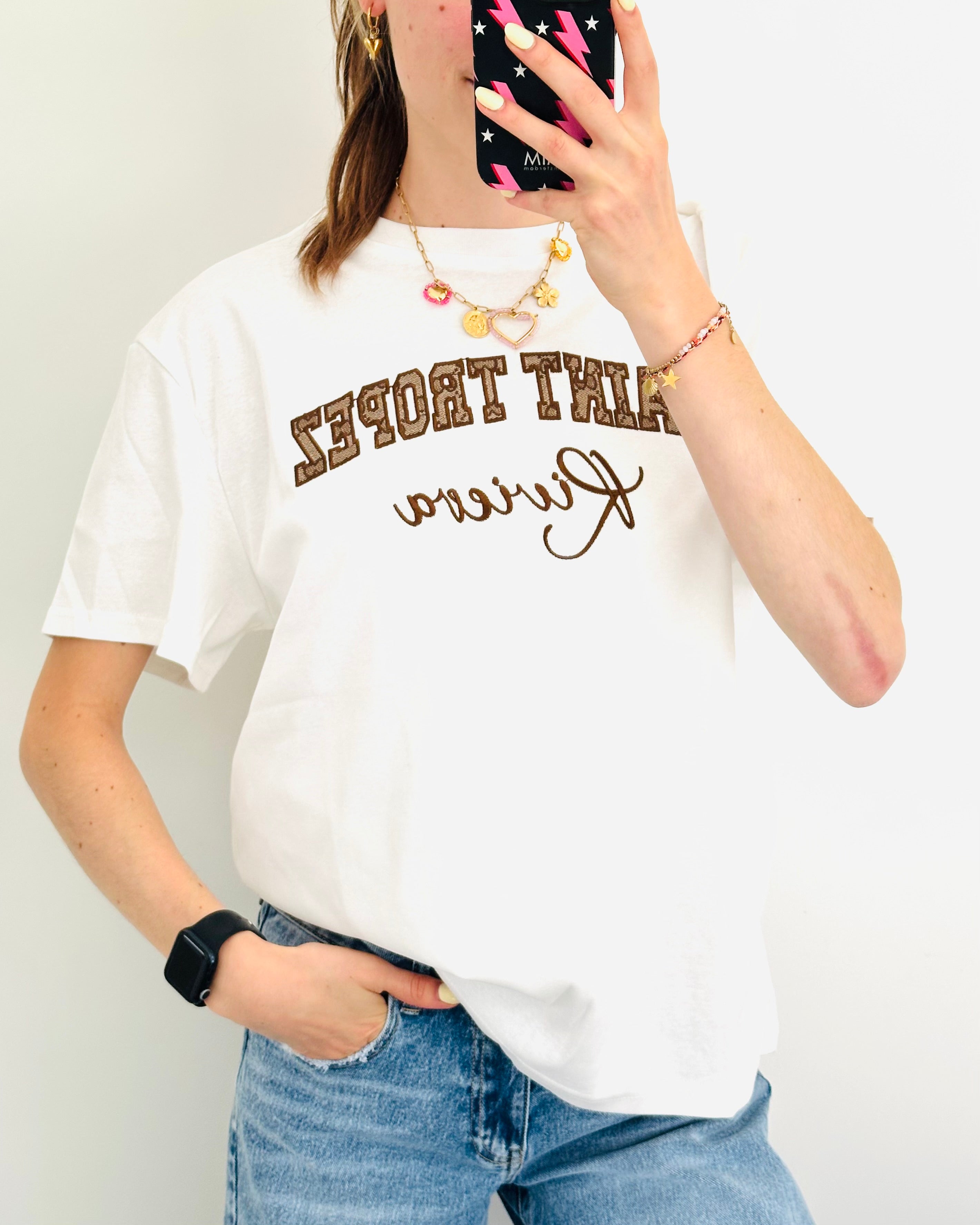 Saint Tropez shirt white brown