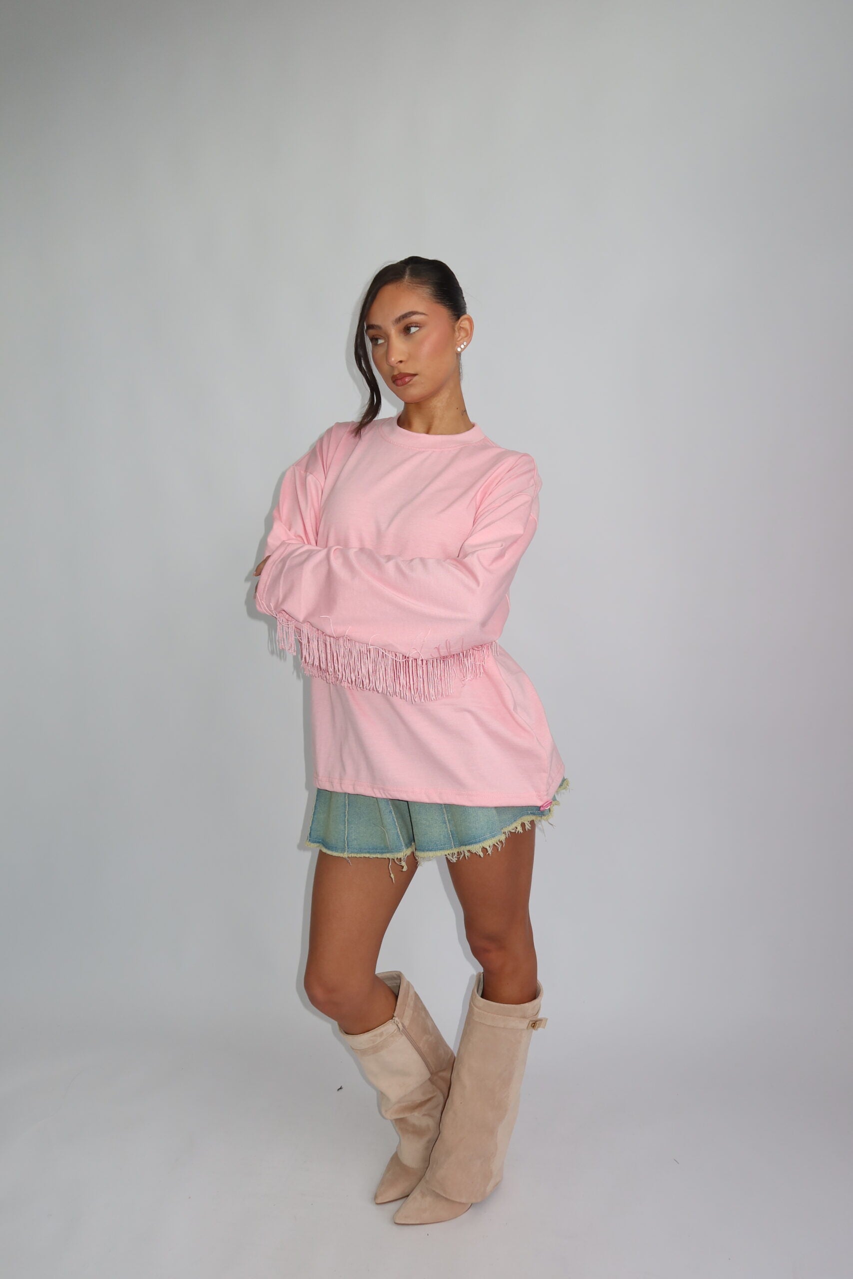 Coastal fringe longsleeve pink