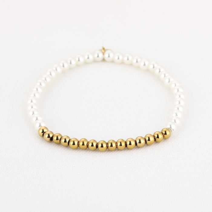 Parel kralen armband goud wit