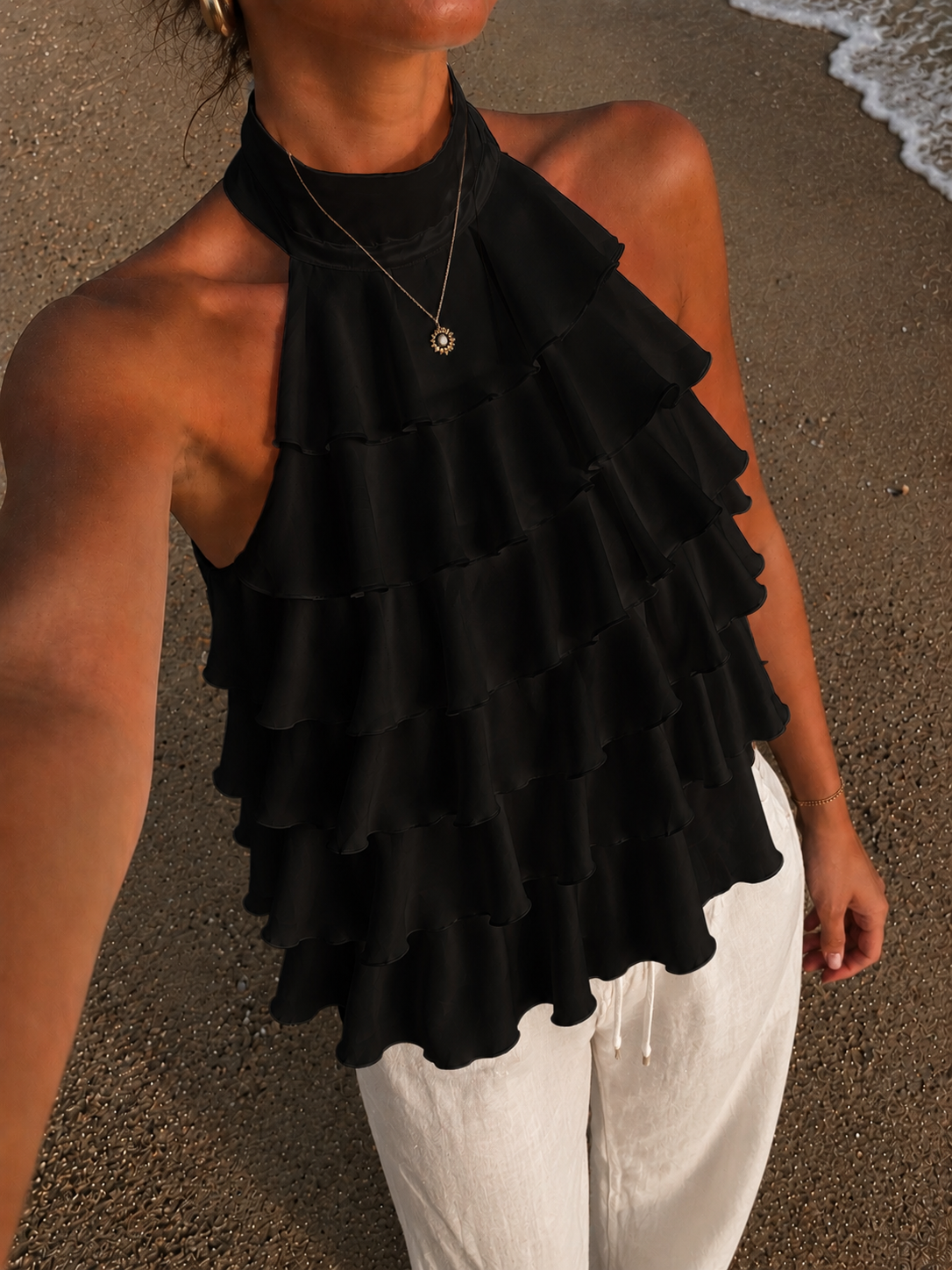 Ruffle wave top zwart