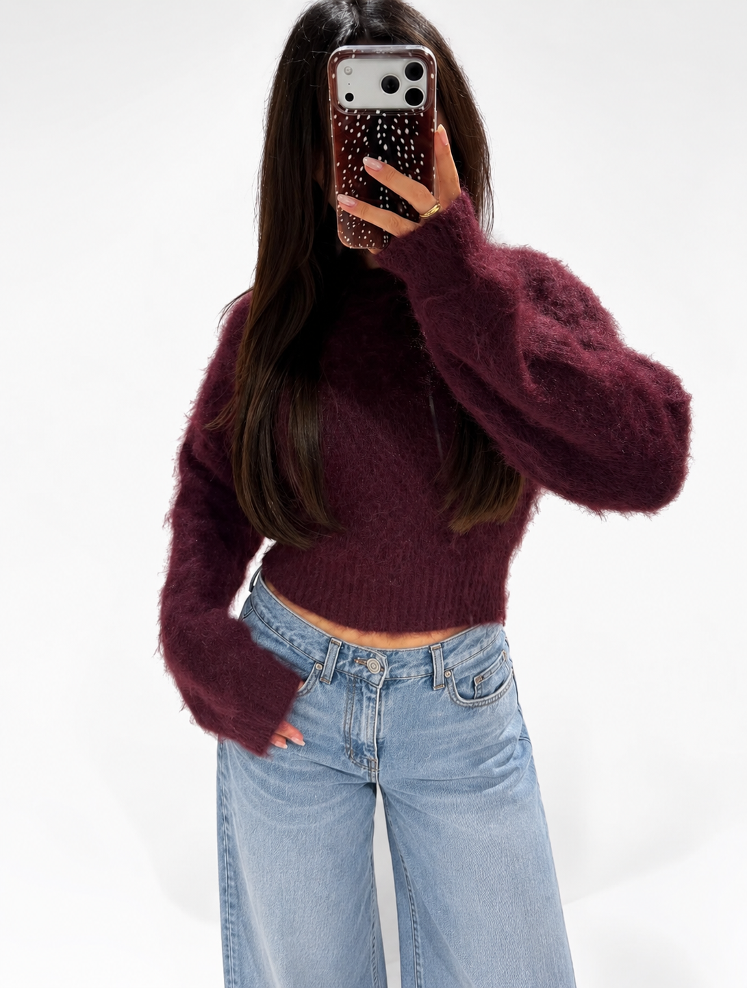 Mila Fluffy trui striped maroon