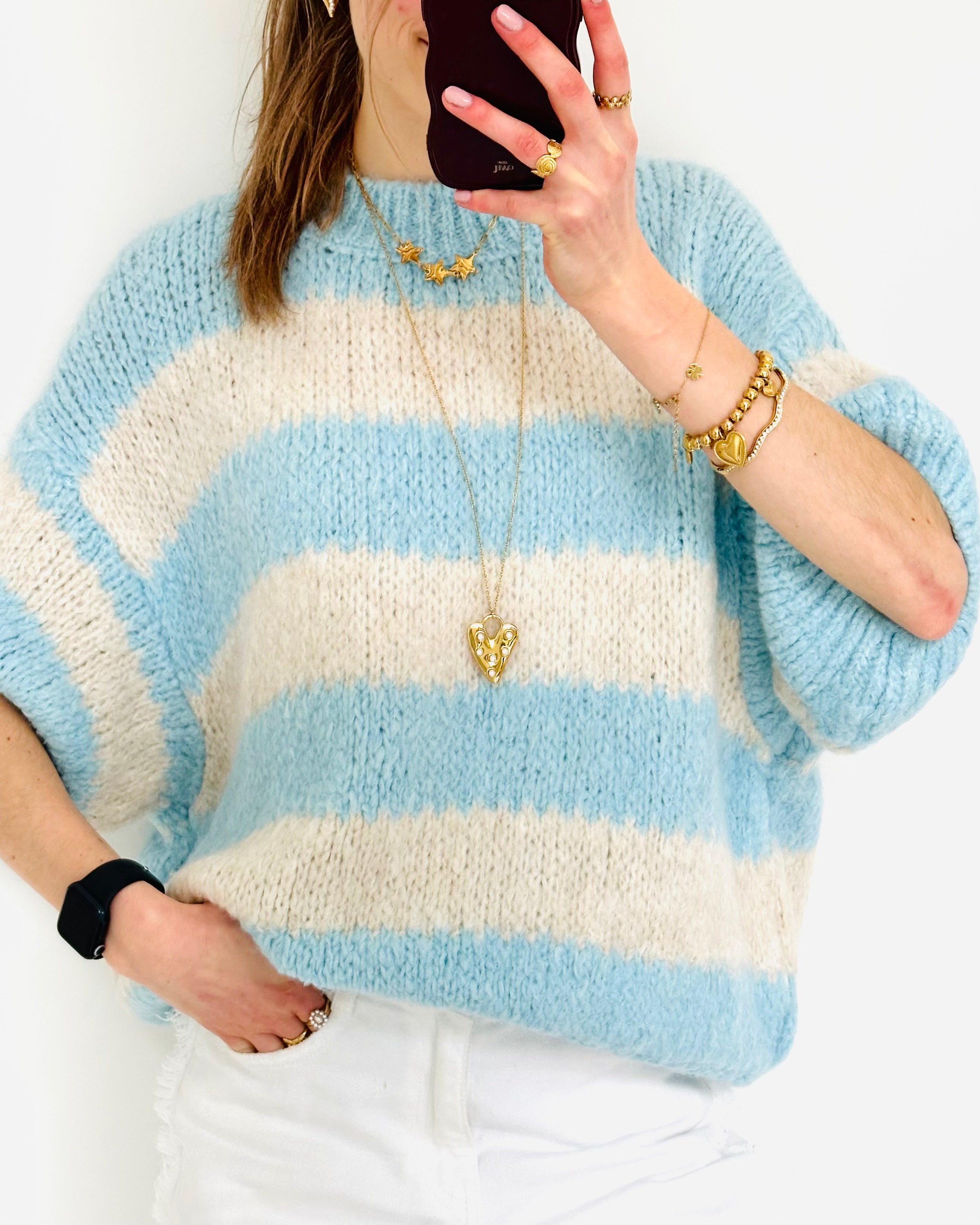 Soft comfy knit striped blue