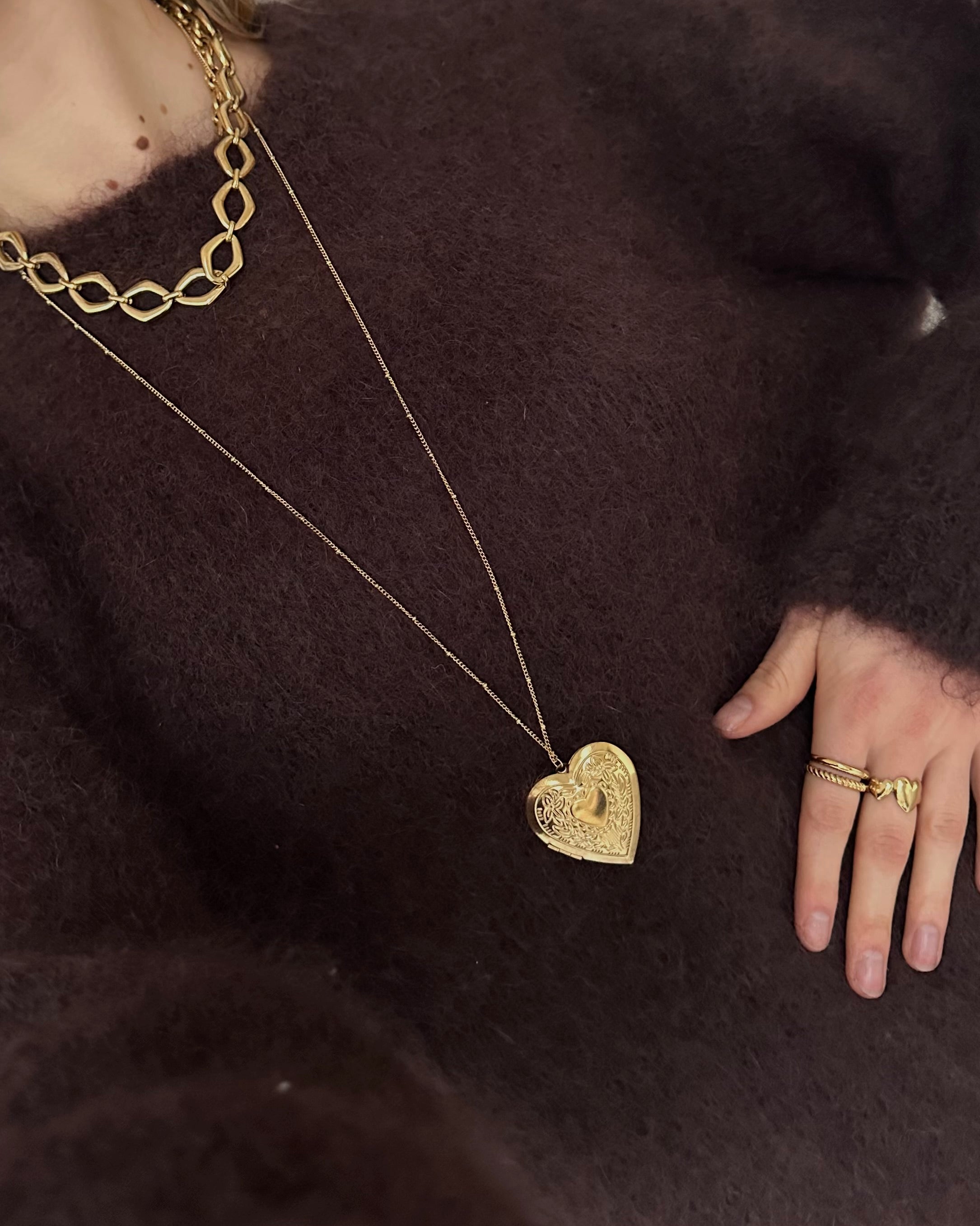 Statement heart ketting goud lang