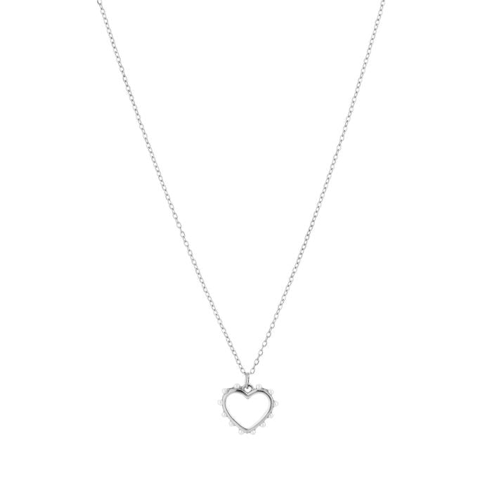 Subtiel hart parel ketting zilver