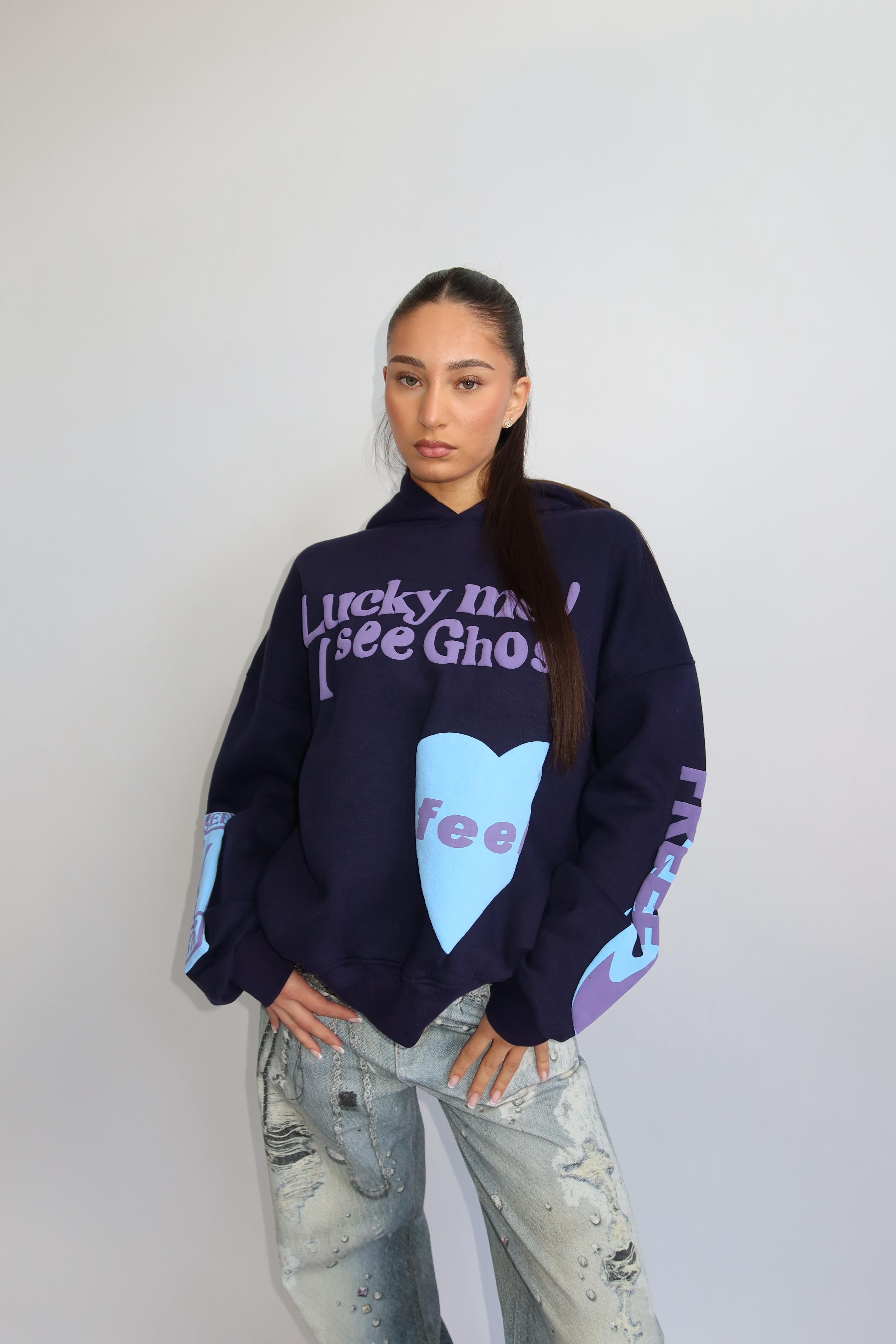 Lucky me hoodie navy purple
