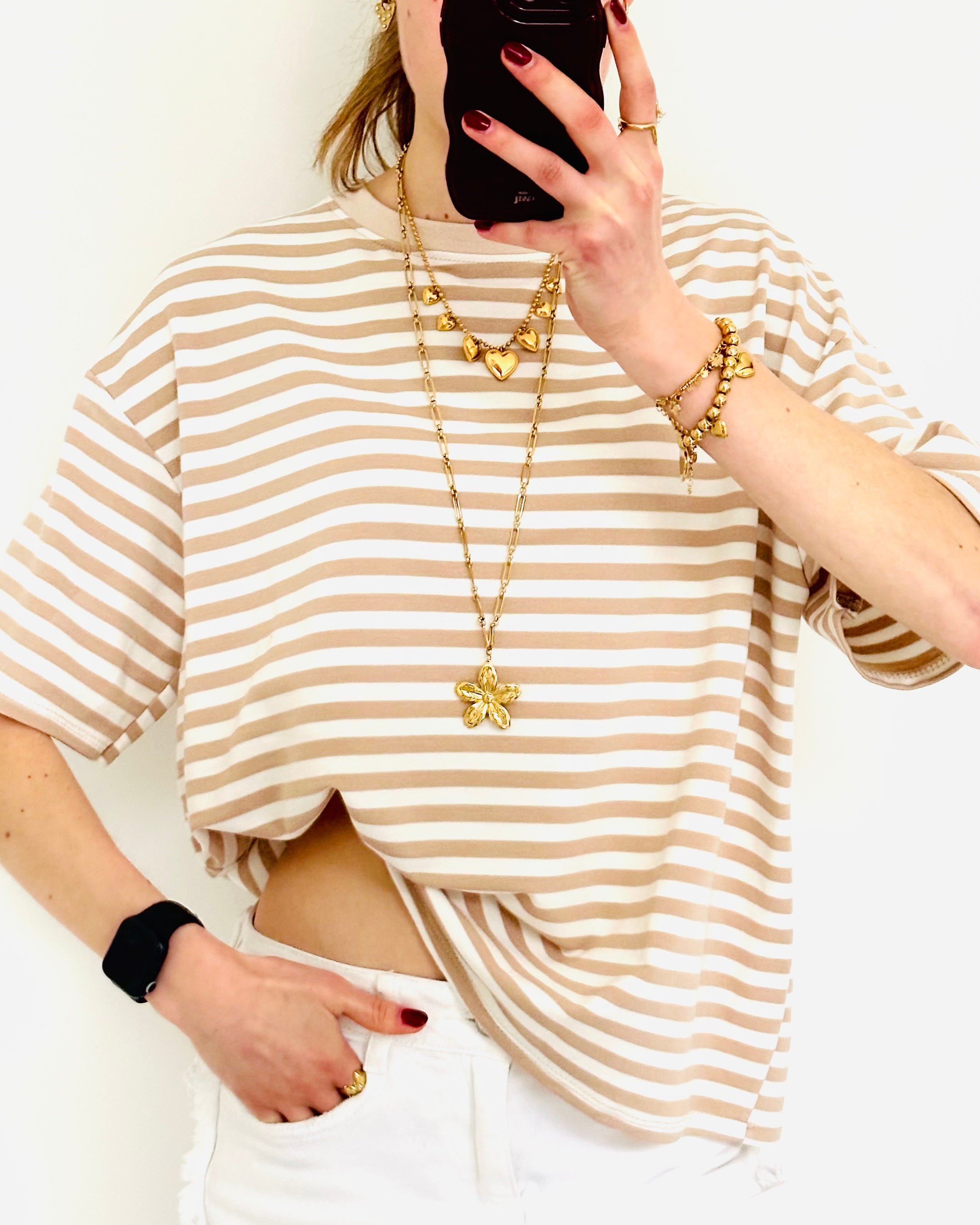 Casual stripe shortsleeve beige pre order