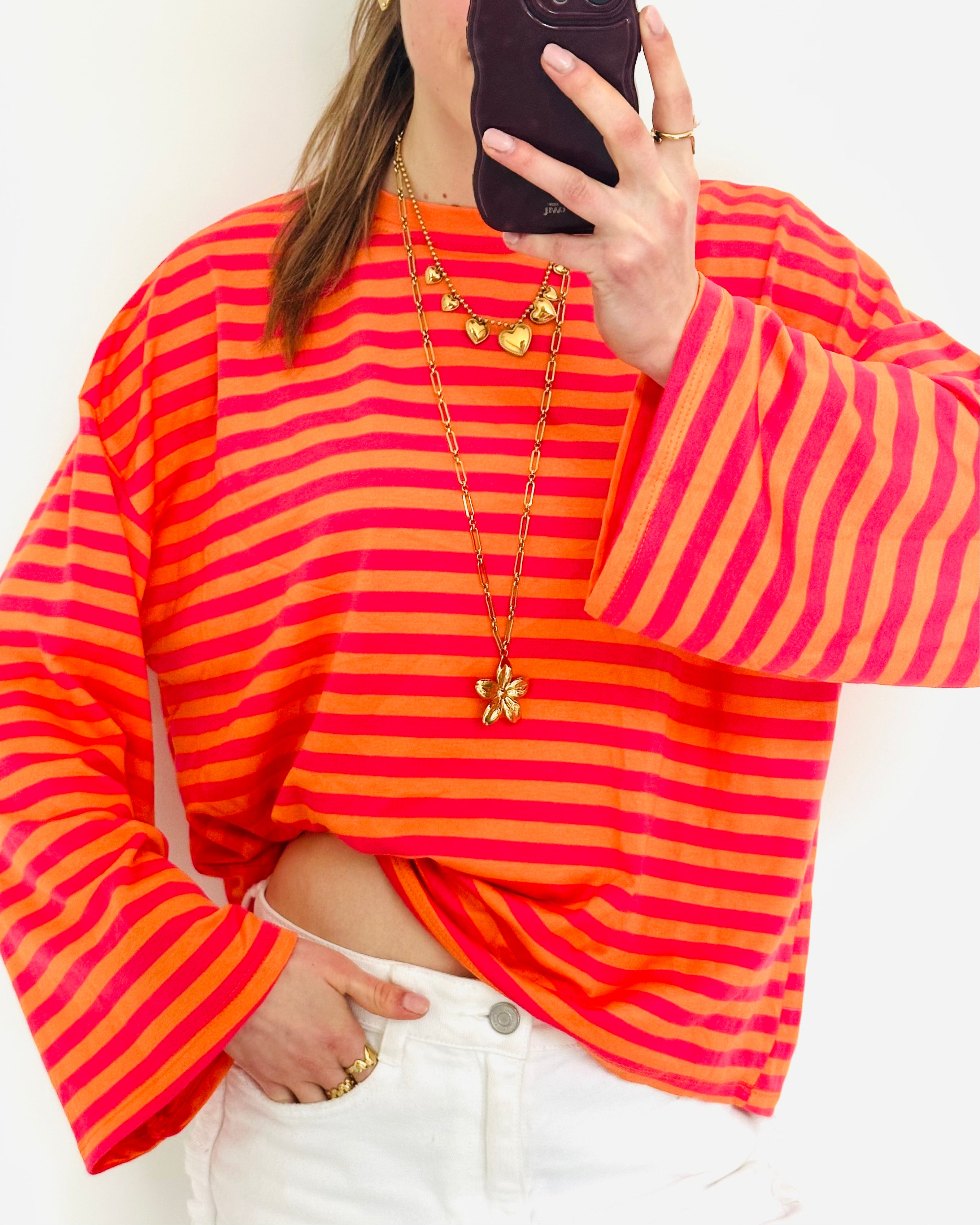 Casual stripe longsleeve orange pink
