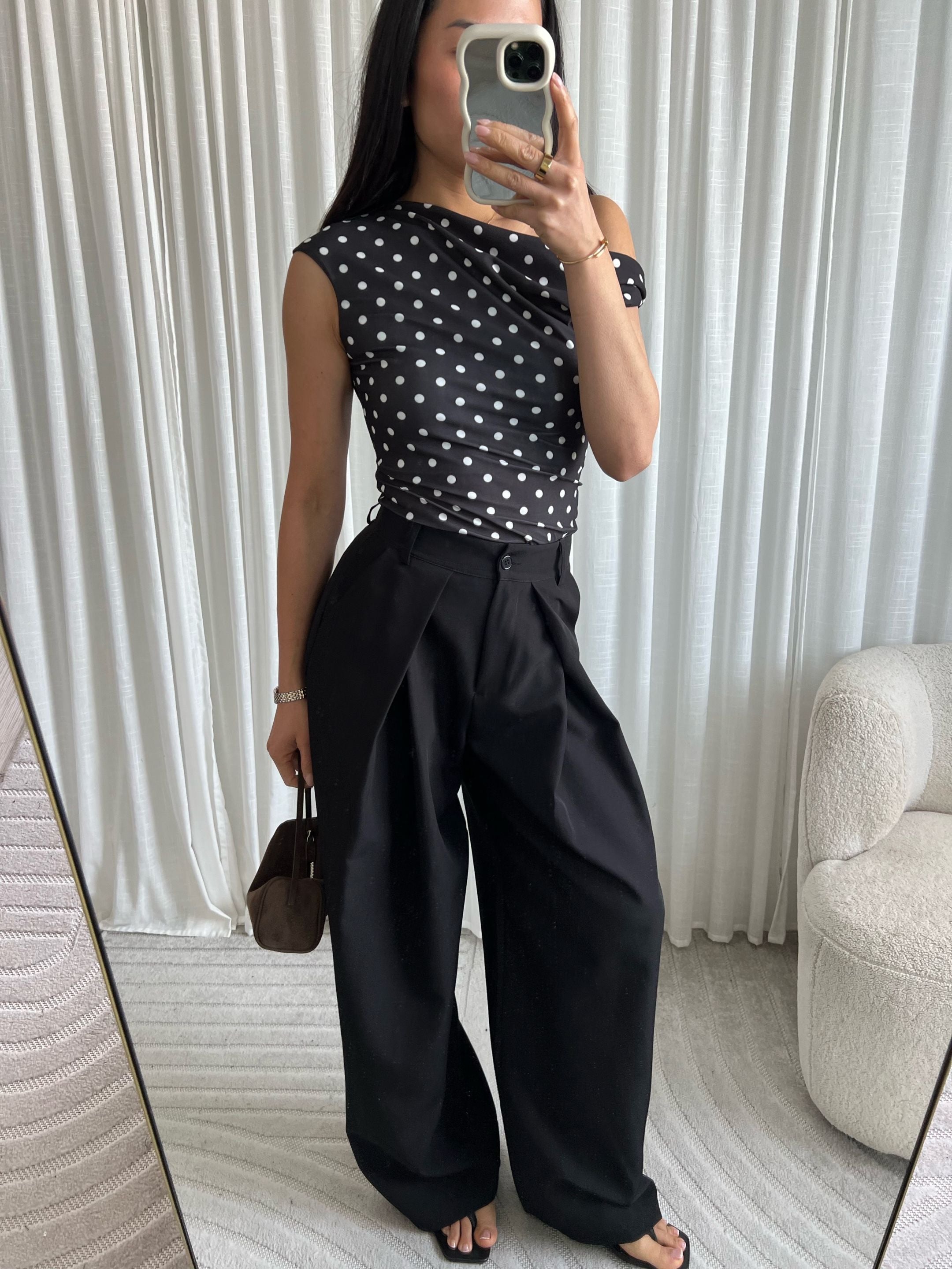 Polka dots mesh top black