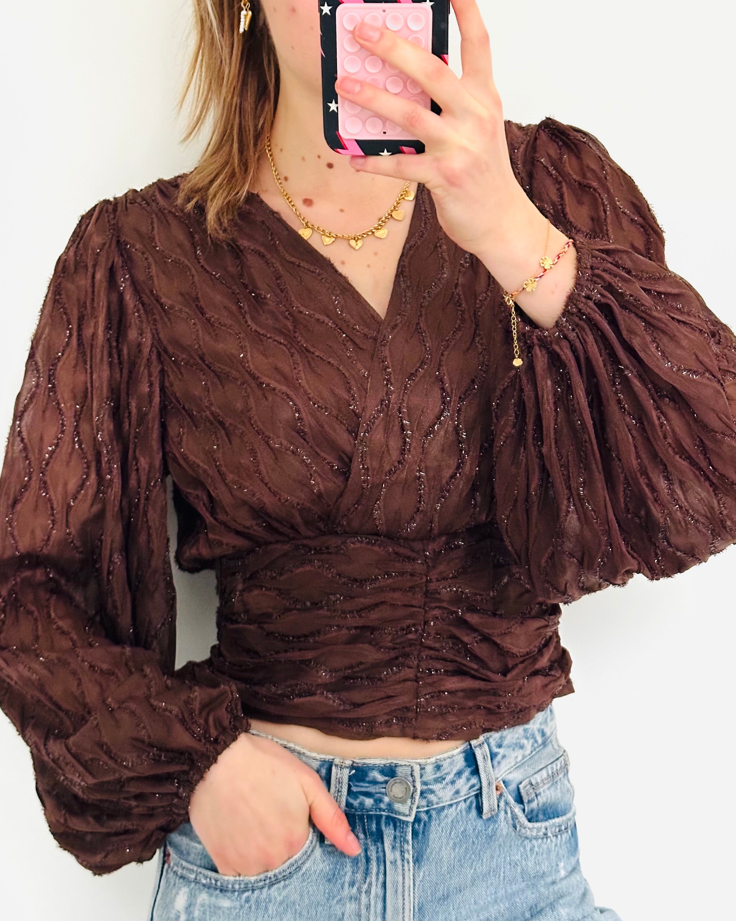 Shine glitter top bruin