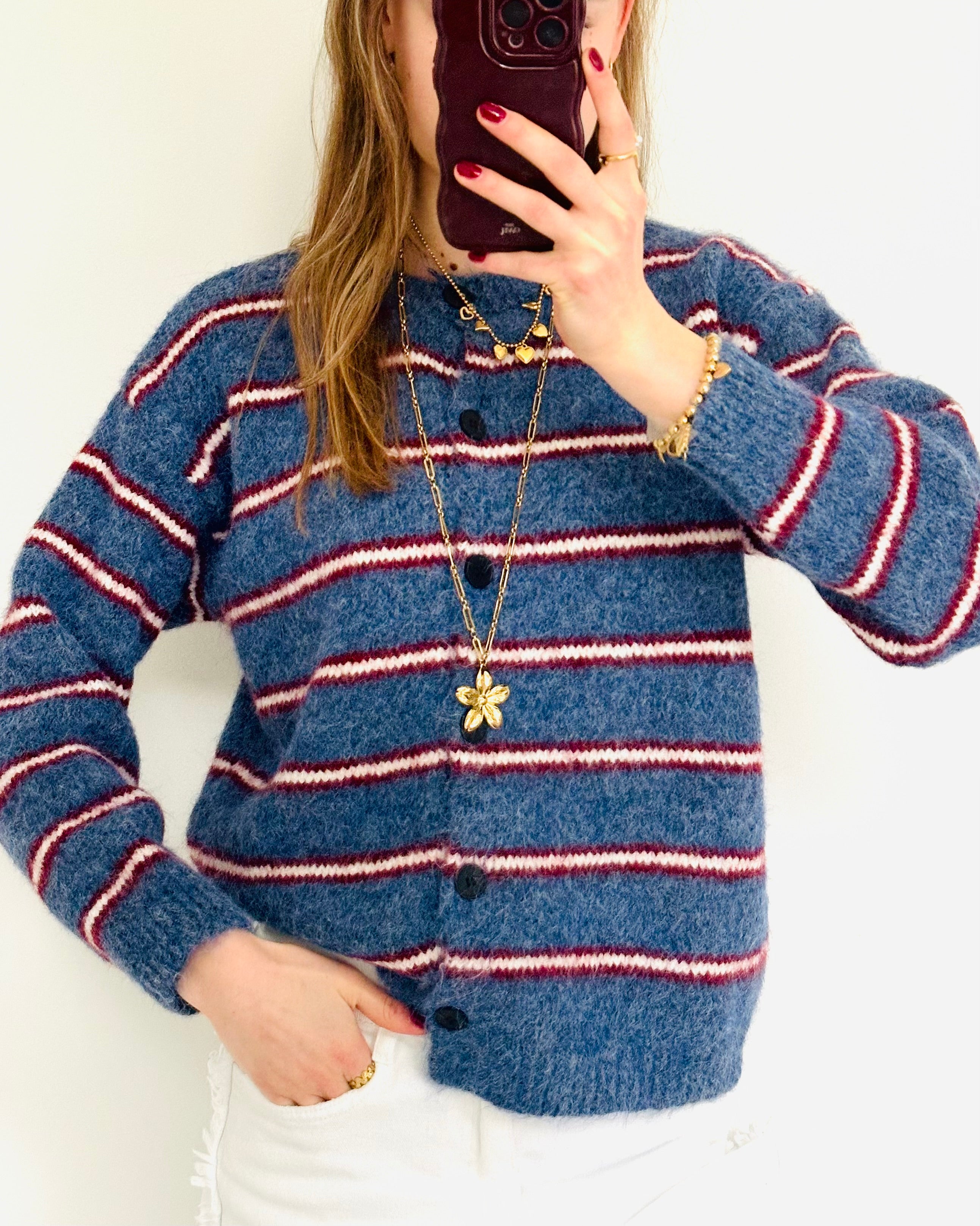 Stockholm cardigan denim bordeaux