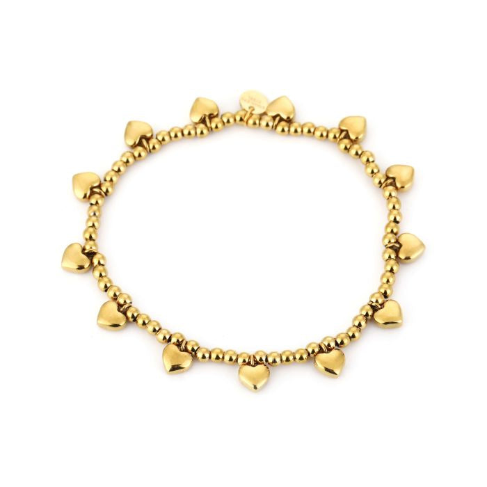 Elastiek kralen hartjes armband goud