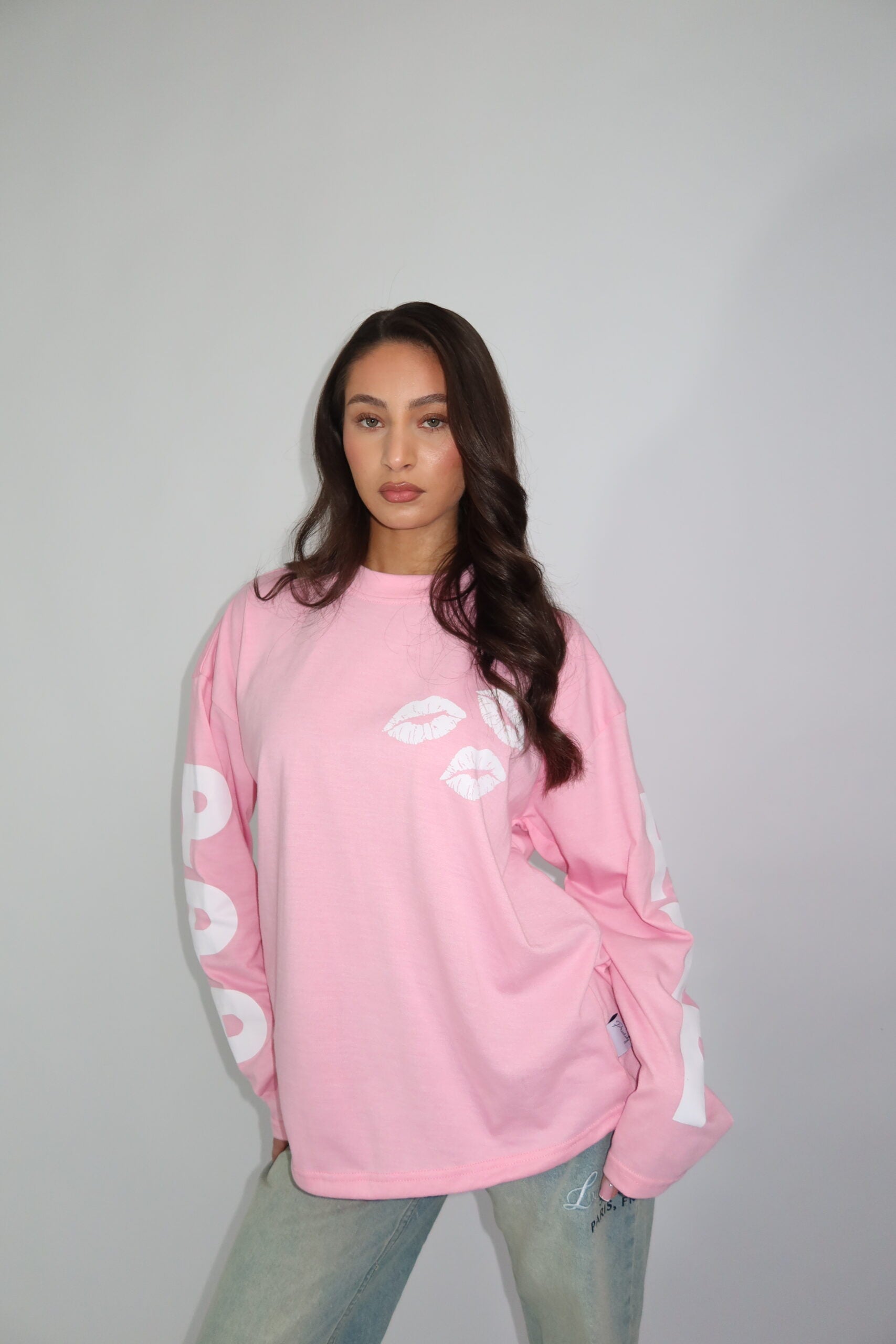 Priority kiss longsleeve pink white