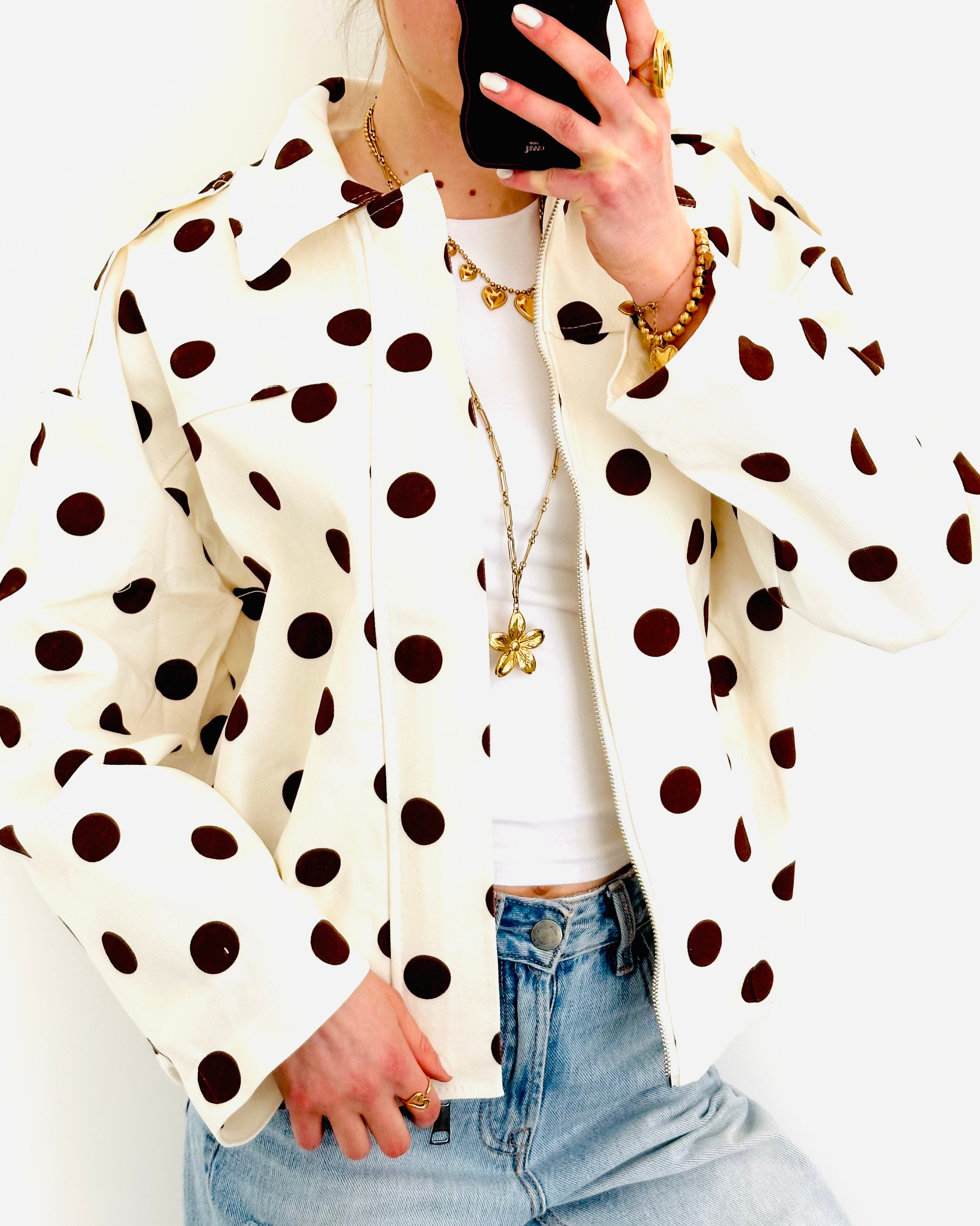 Polka dots jacket wit bruin