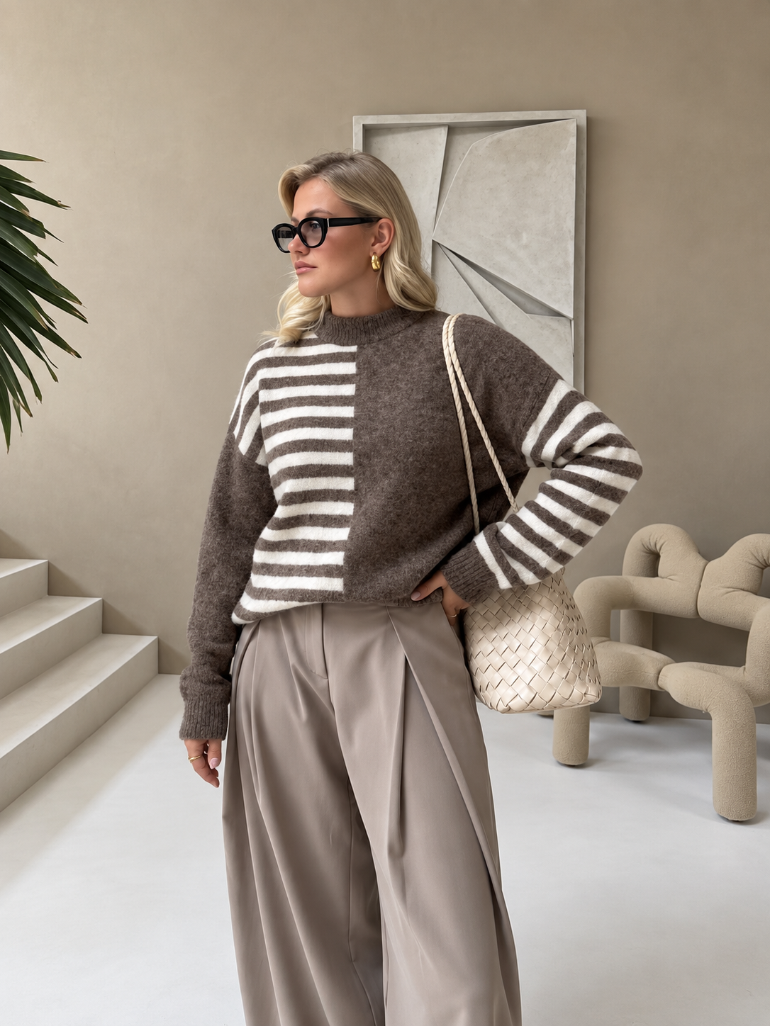 Livia Striped Knit – taupe
