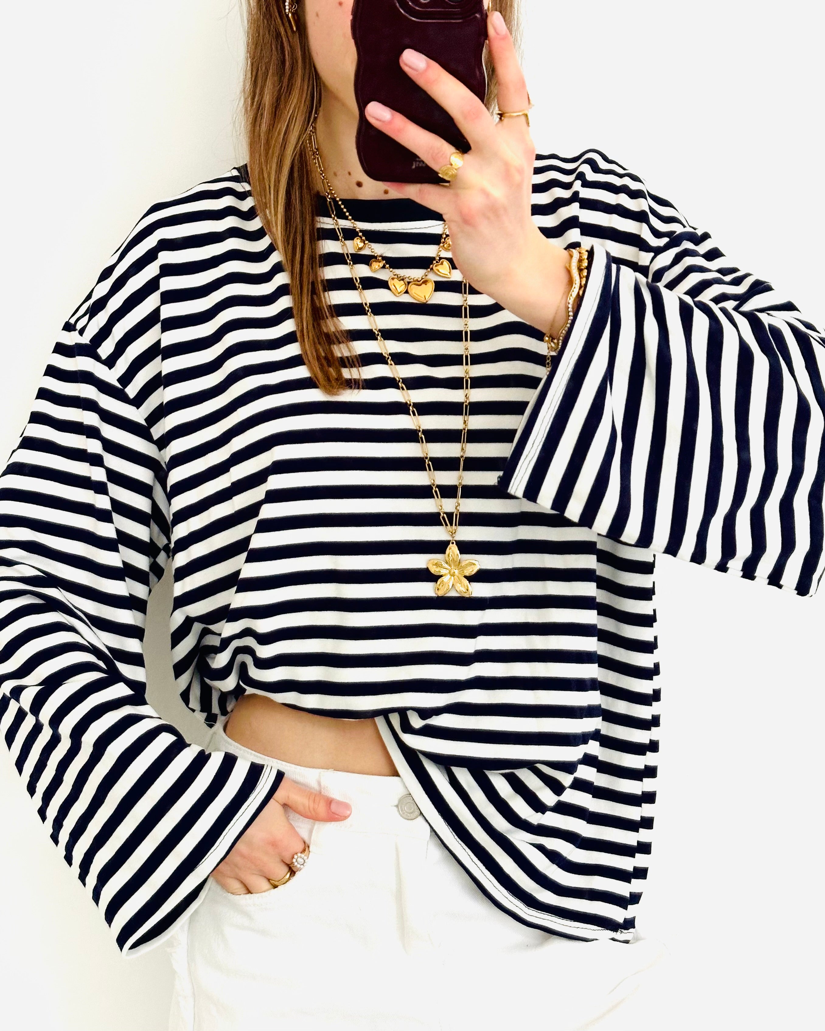 Casual stripe longsleeve navy wit