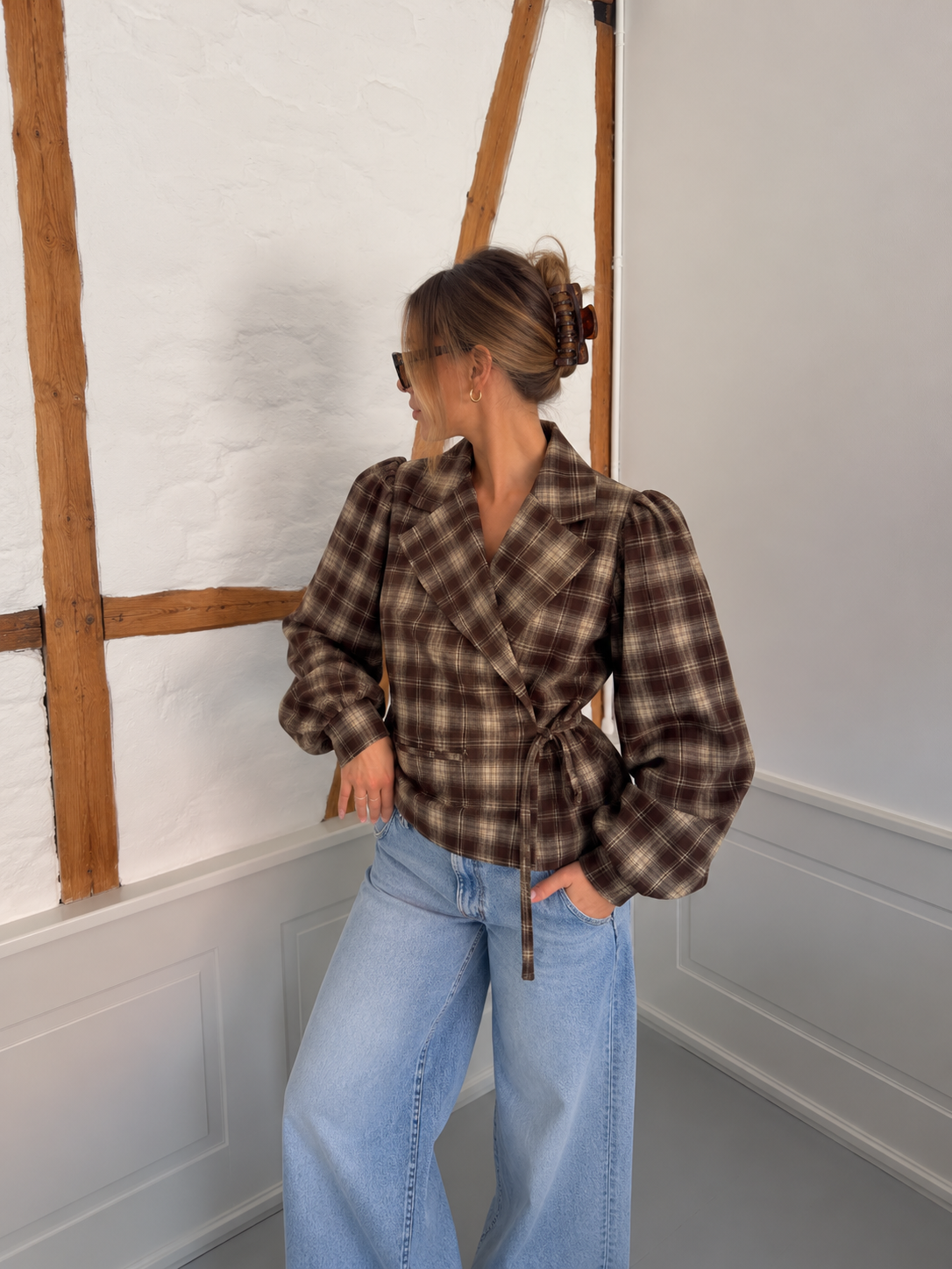Elin Check Wrap Blazer bruin