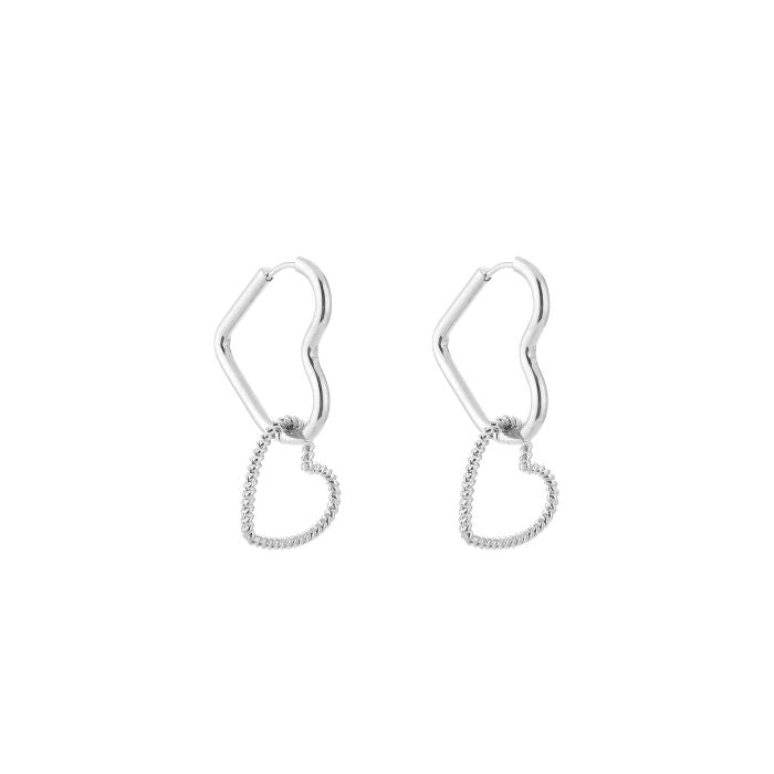 Double heart oorbellen zilver
