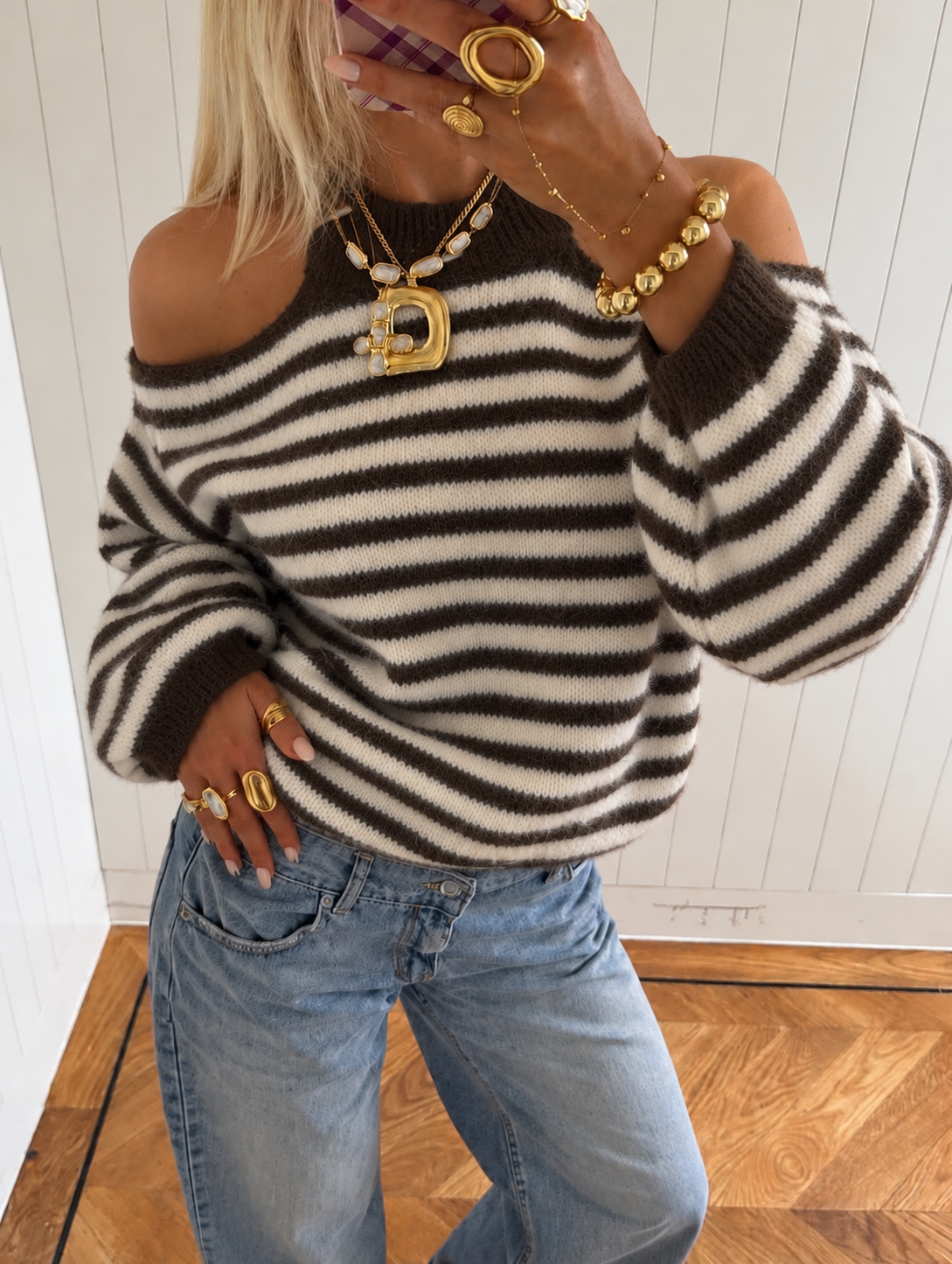 Elodie Choker Knit striped bruin