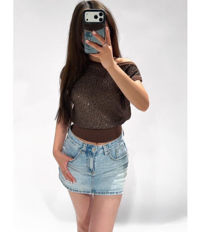 Inge top glitter bruin