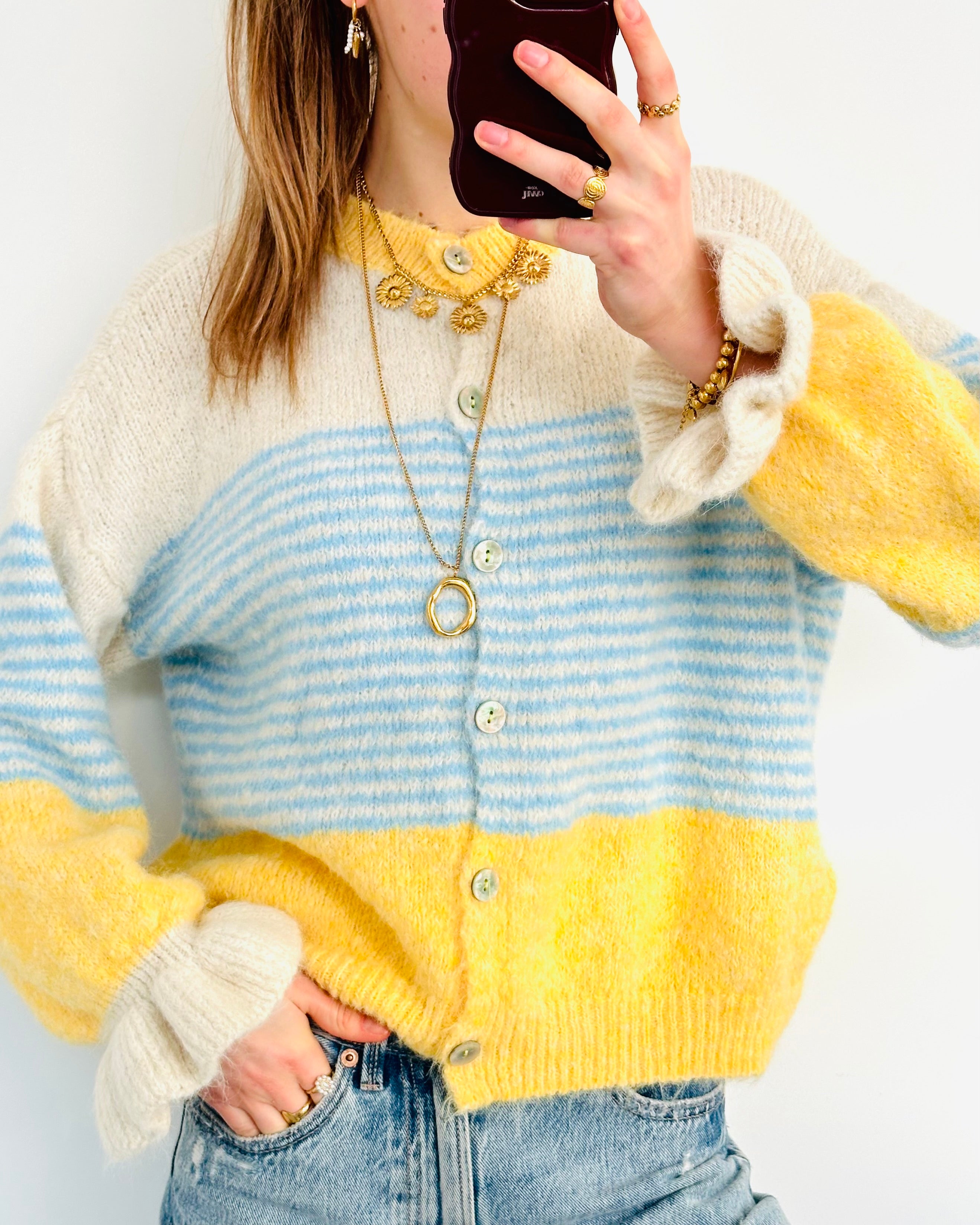 Cuddle cardigan blue yellow