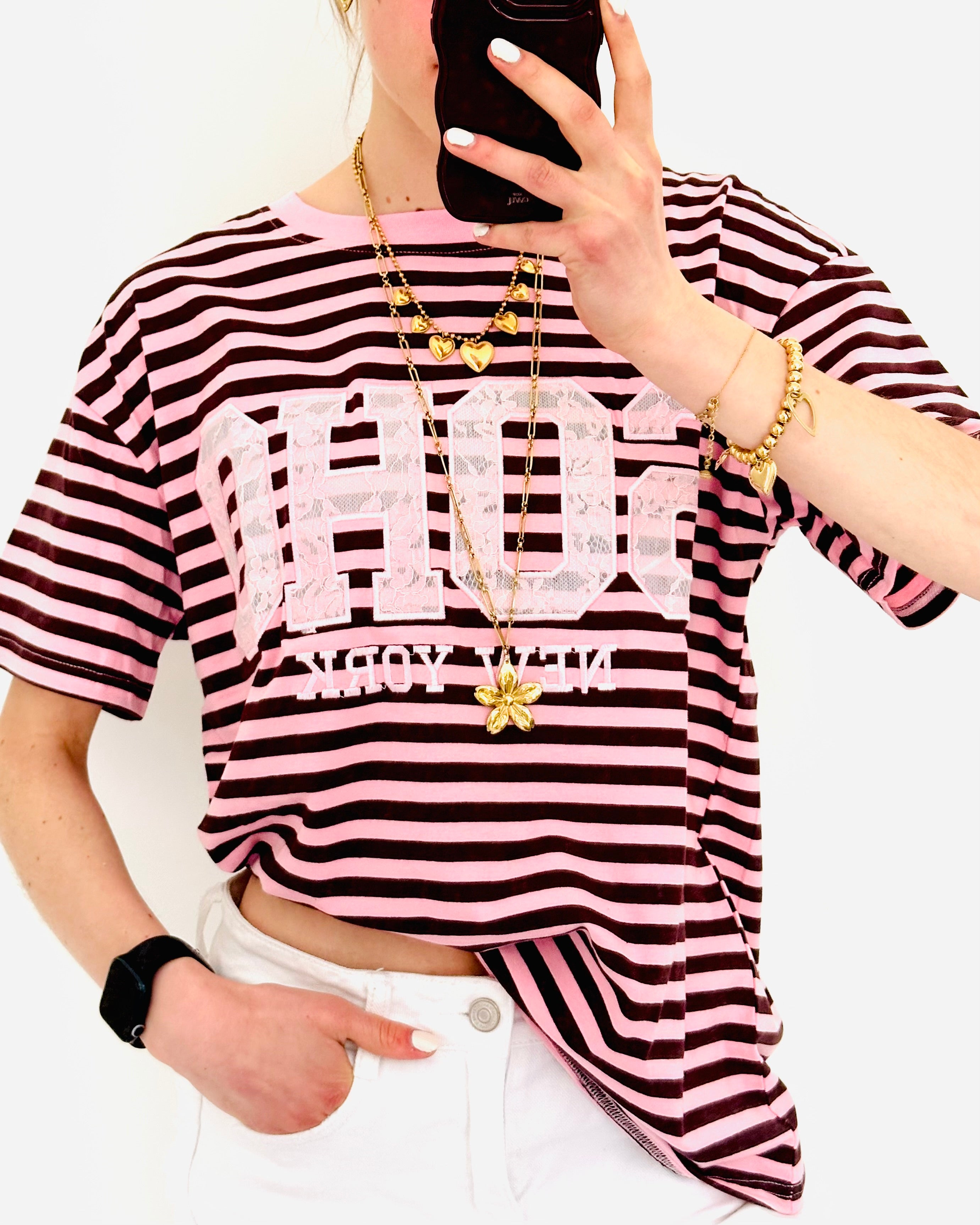 SOHO lace shortsleeve pink brown