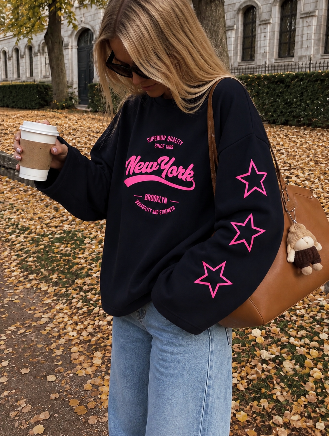 NYC star sweatshirt navy pink