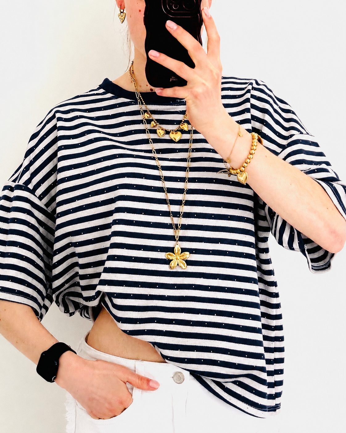 LIMITED glitter shortsleeve navy white