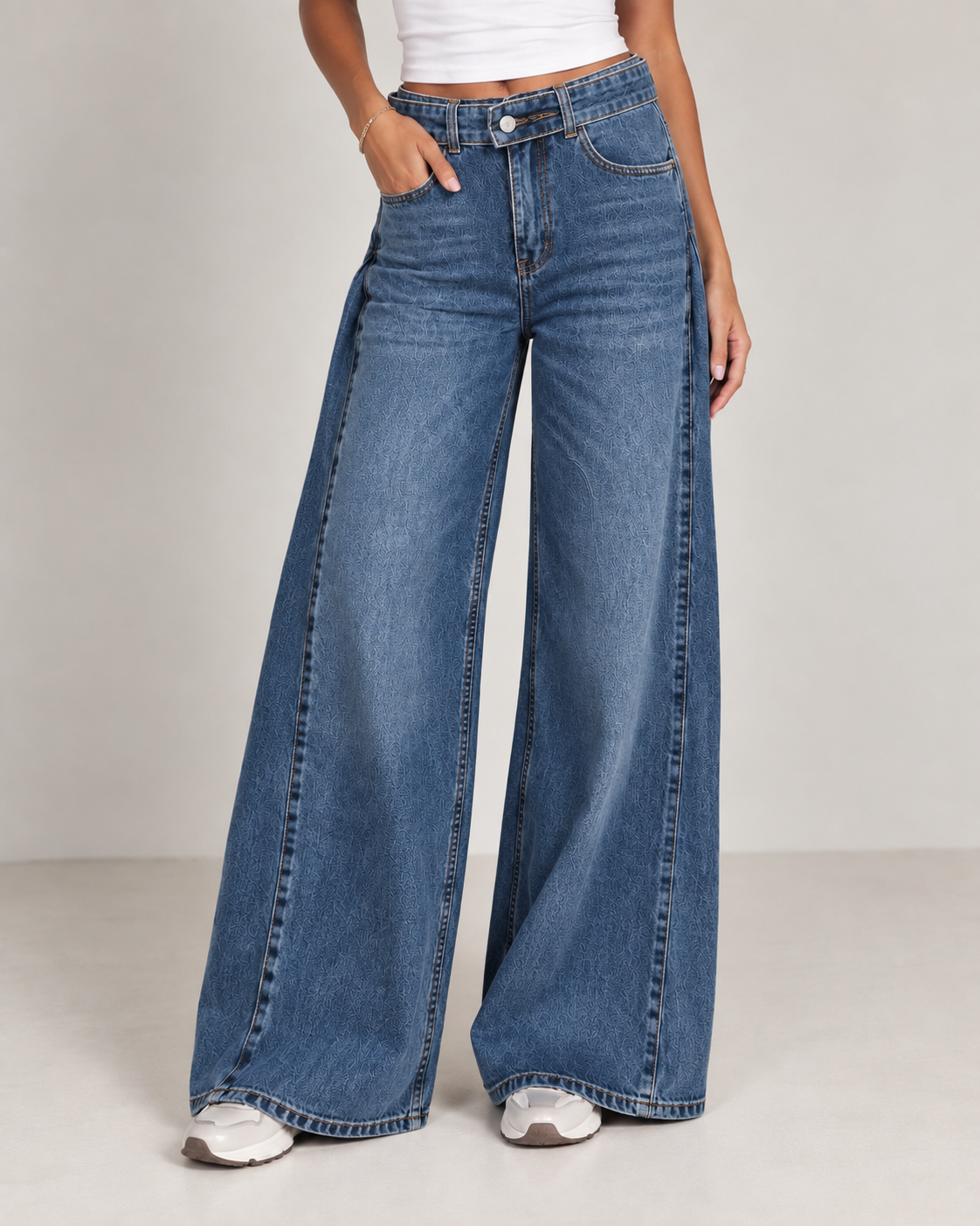 Redefined belted wide leg dark blue