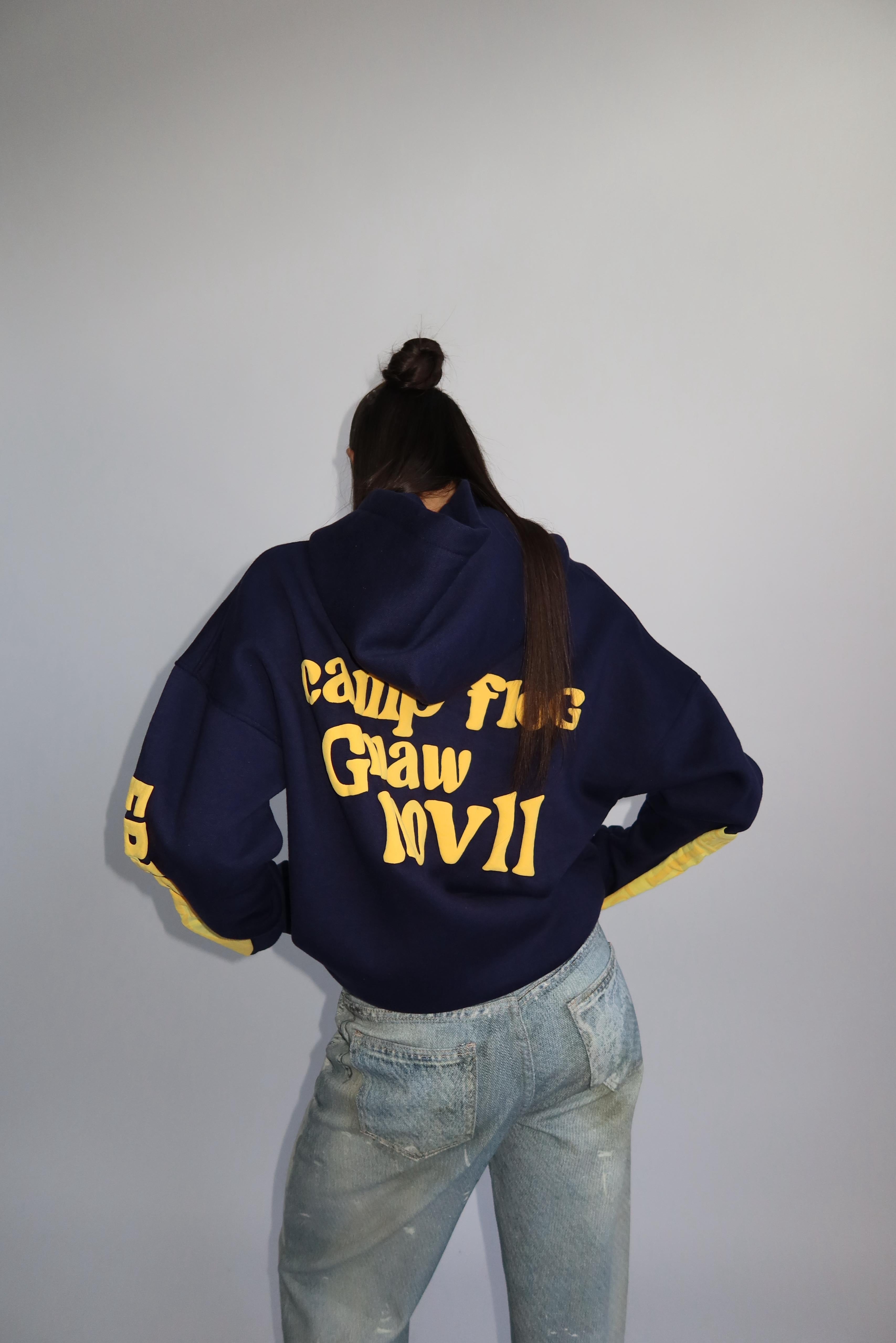 Lucky me hoodie navy yellow