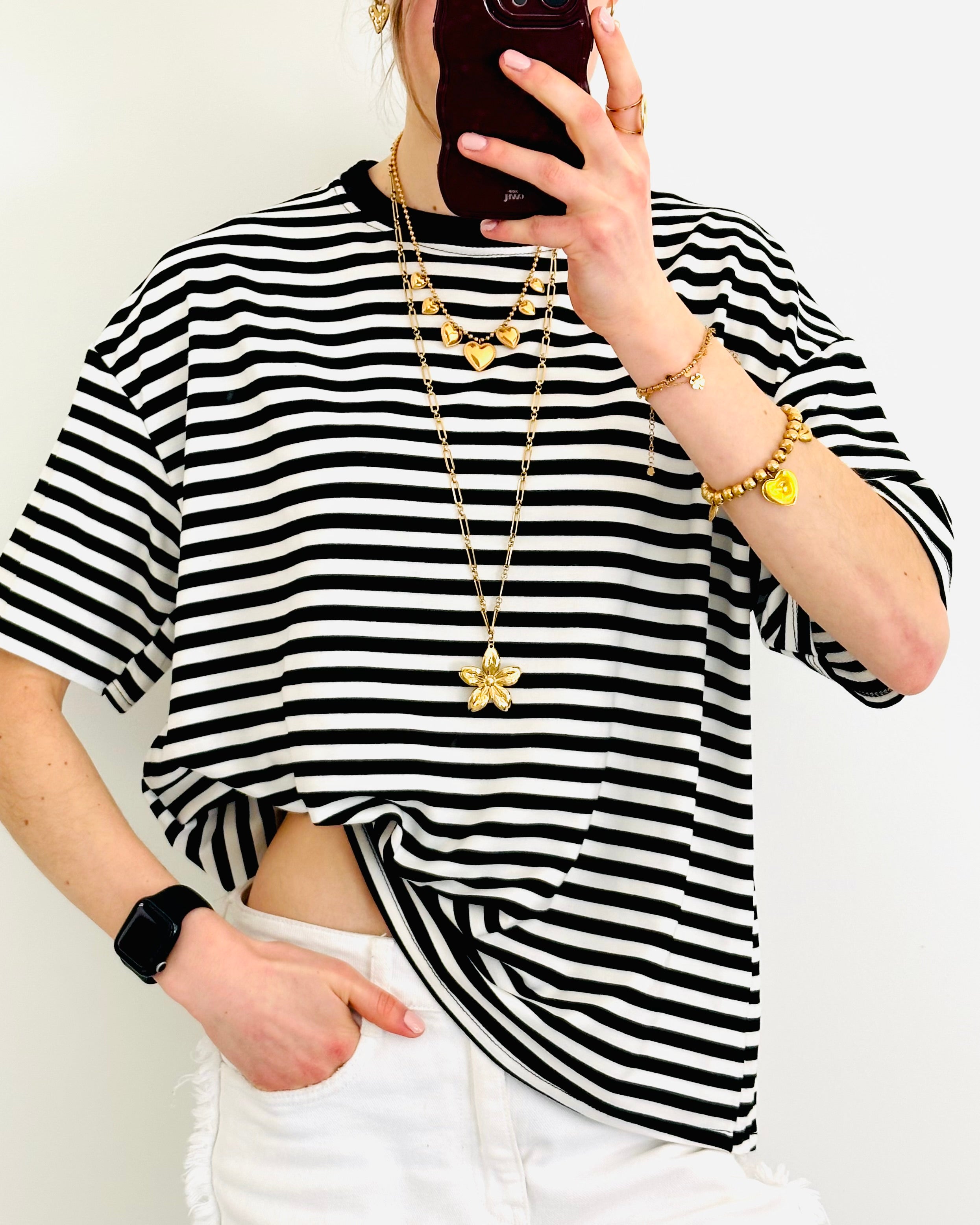 Casual stripe shortsleeve black white