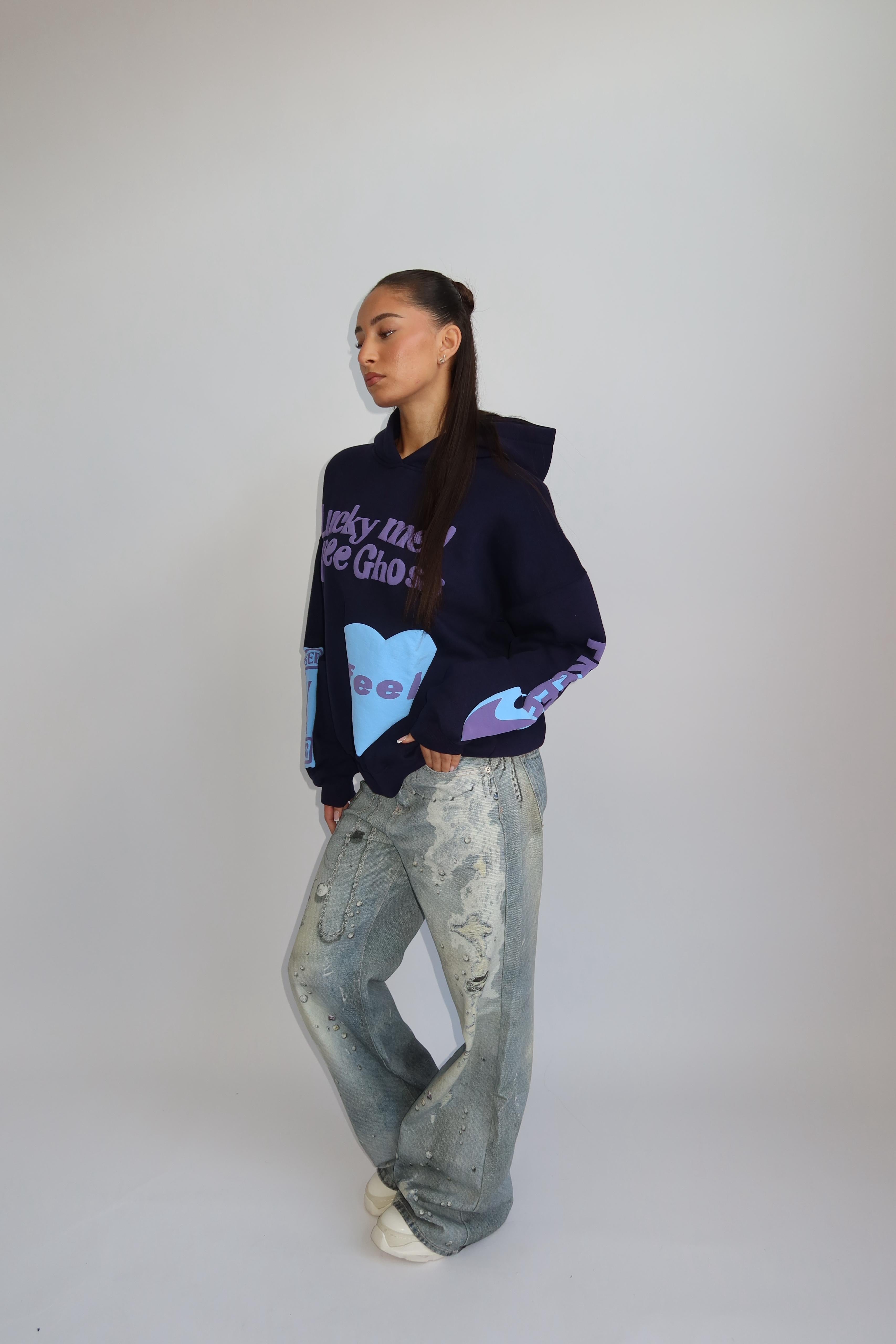 Lucky me hoodie navy purple