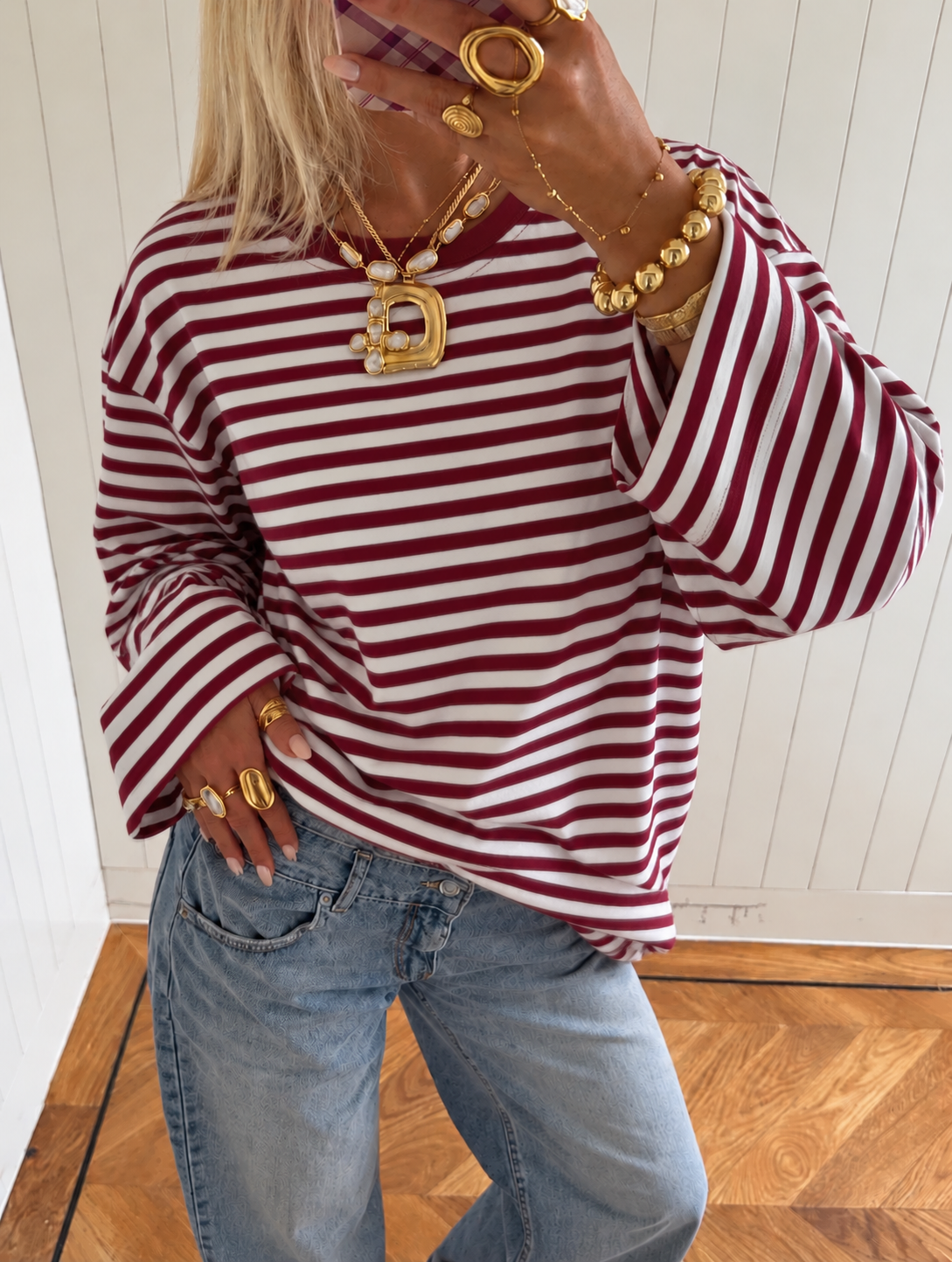 Striped longsleeve Bordeaux/White