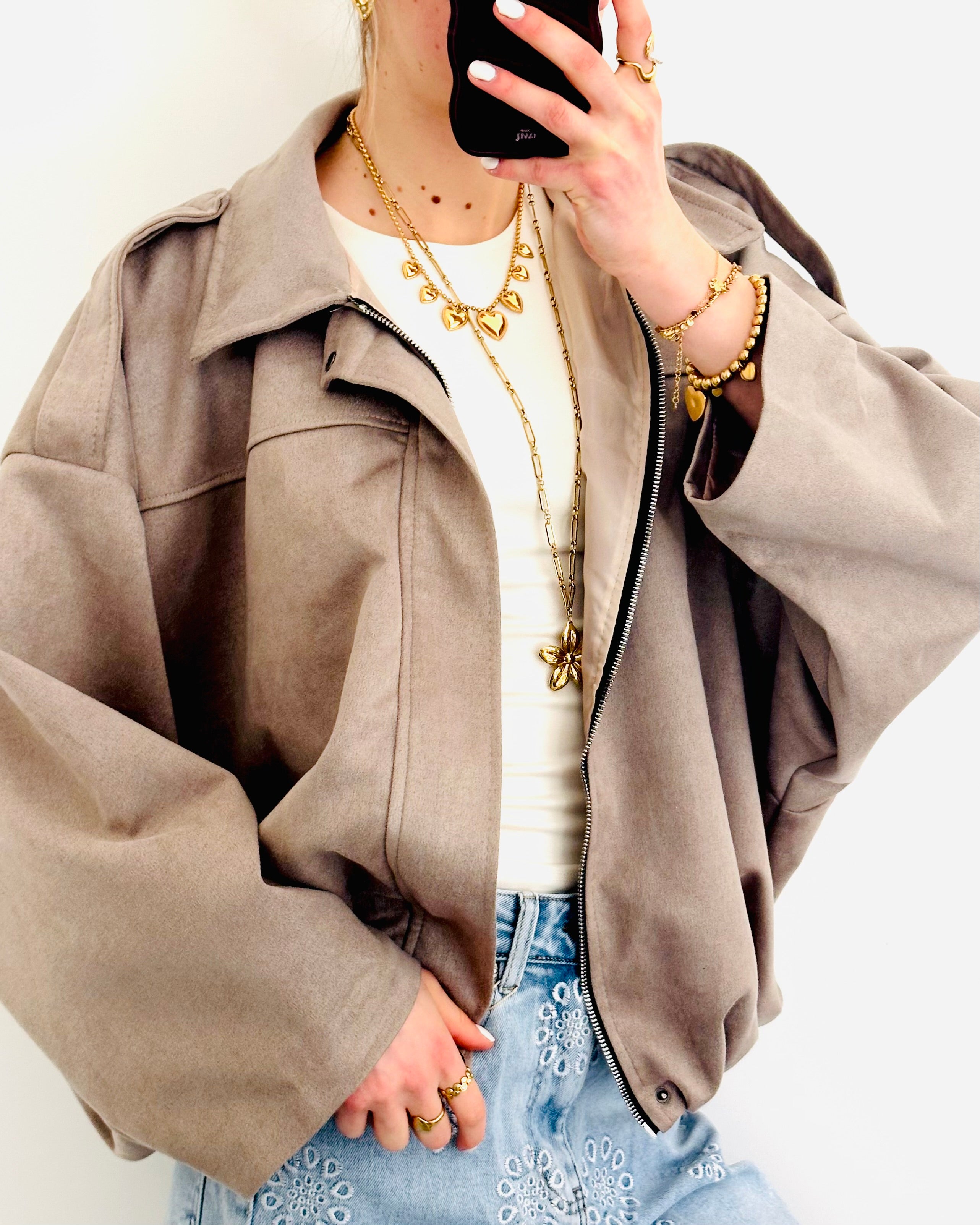 Spring jacket suède taupe