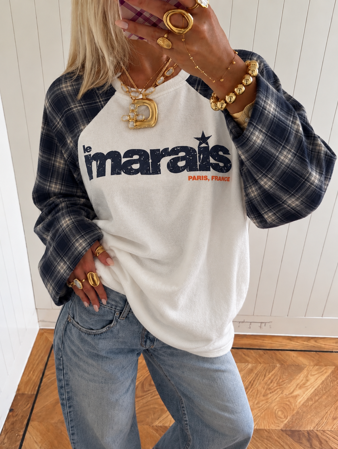 Marais Checkered Sweatshirt – Navy