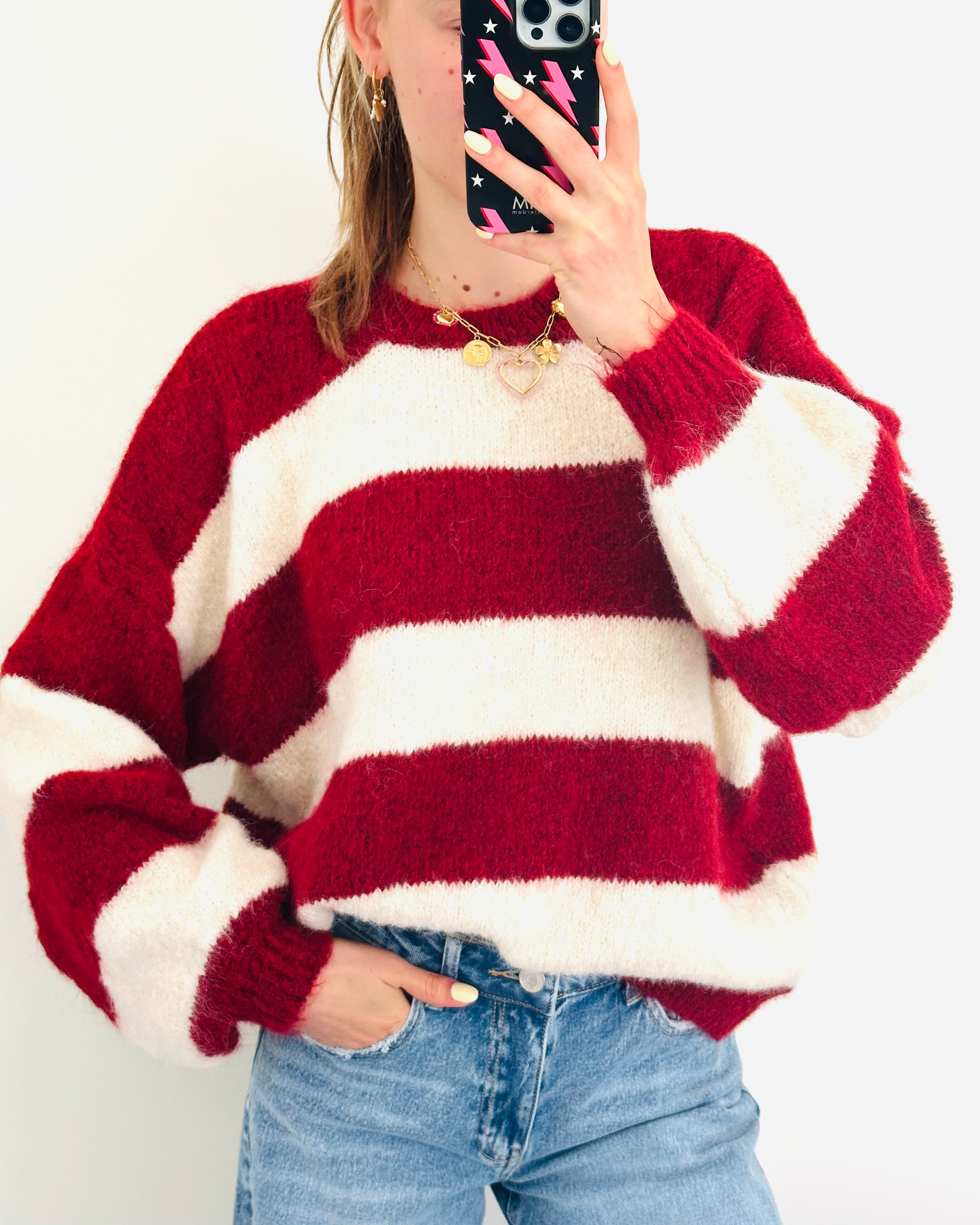 Comfy trui stripe bordeaux
