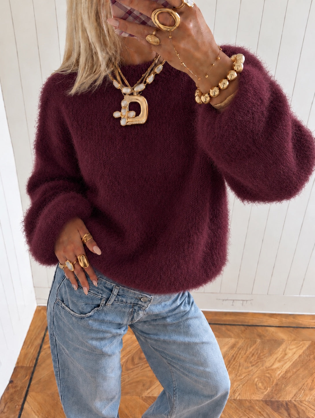 Molly Fluffy trui – Maroon pre order