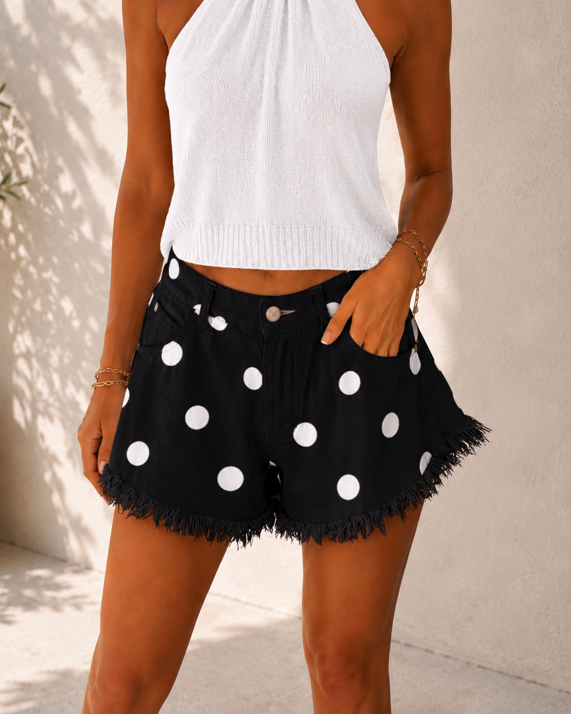 Ruffle summer short dots zwart