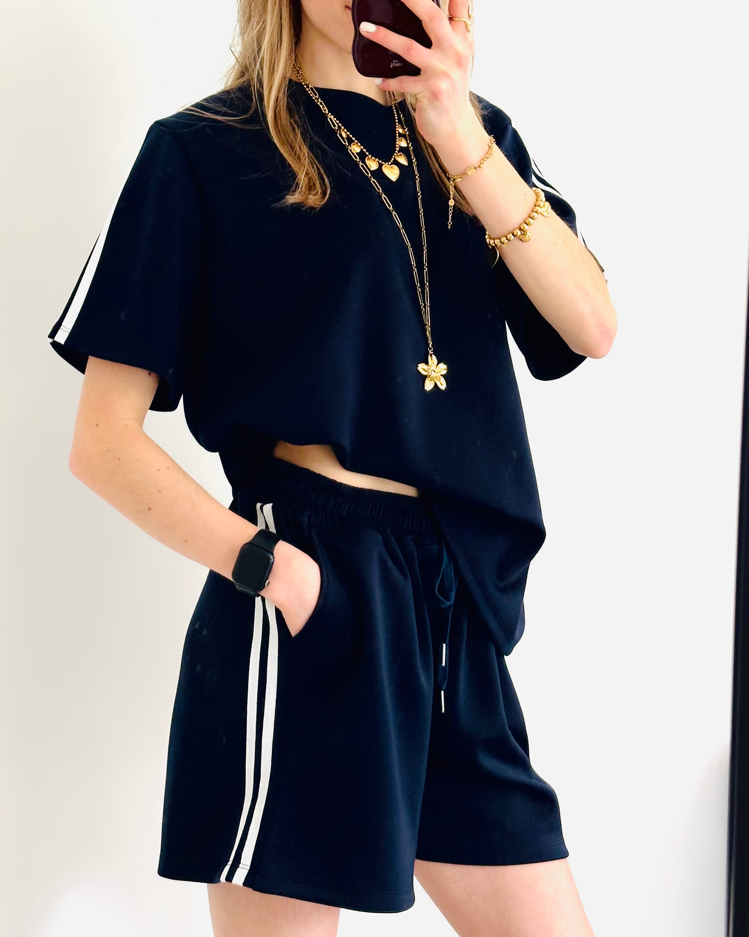 Oversized amy set stripe short navy
